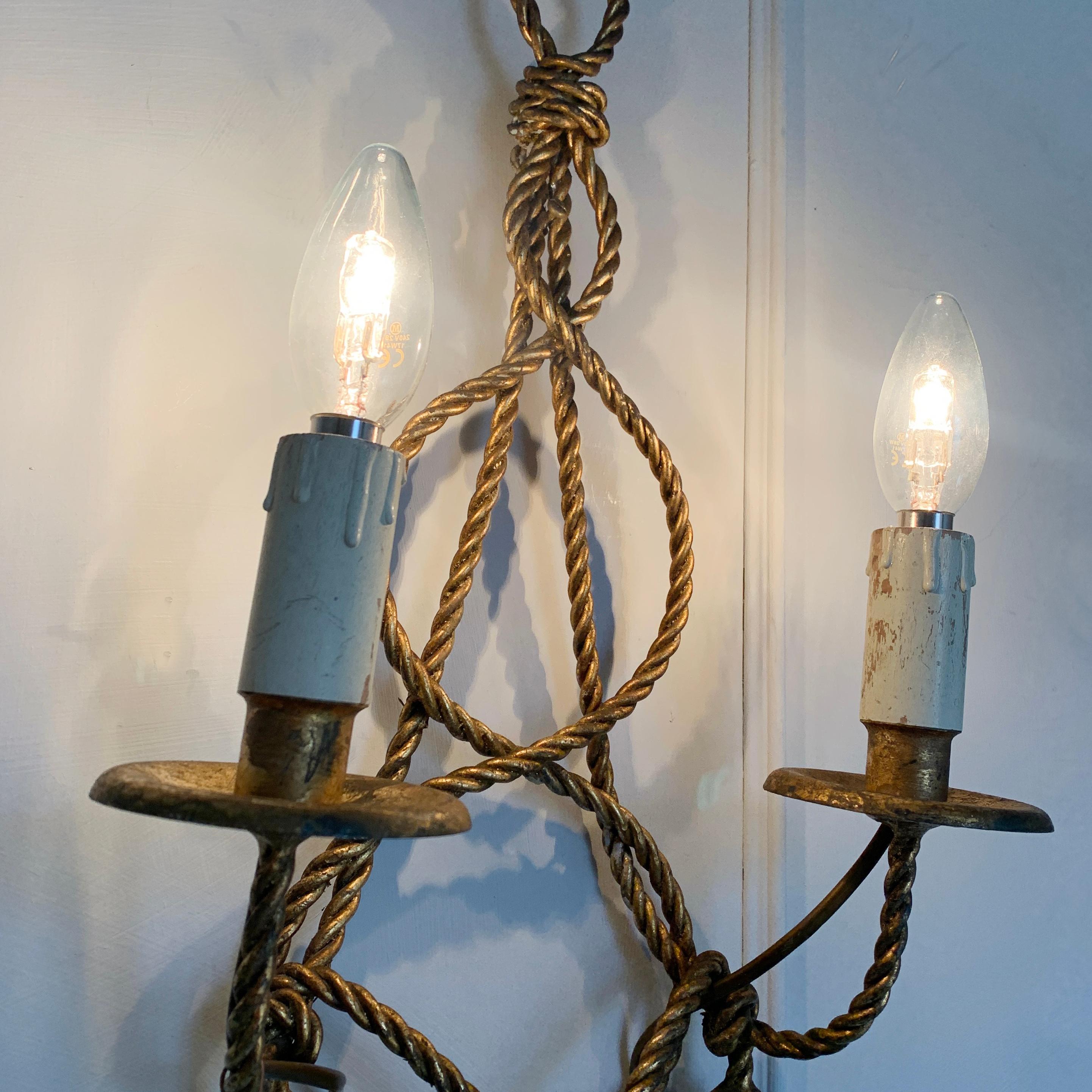 20th Century Italian Gold Rope and Tassel Wall Lights, circa 1950s