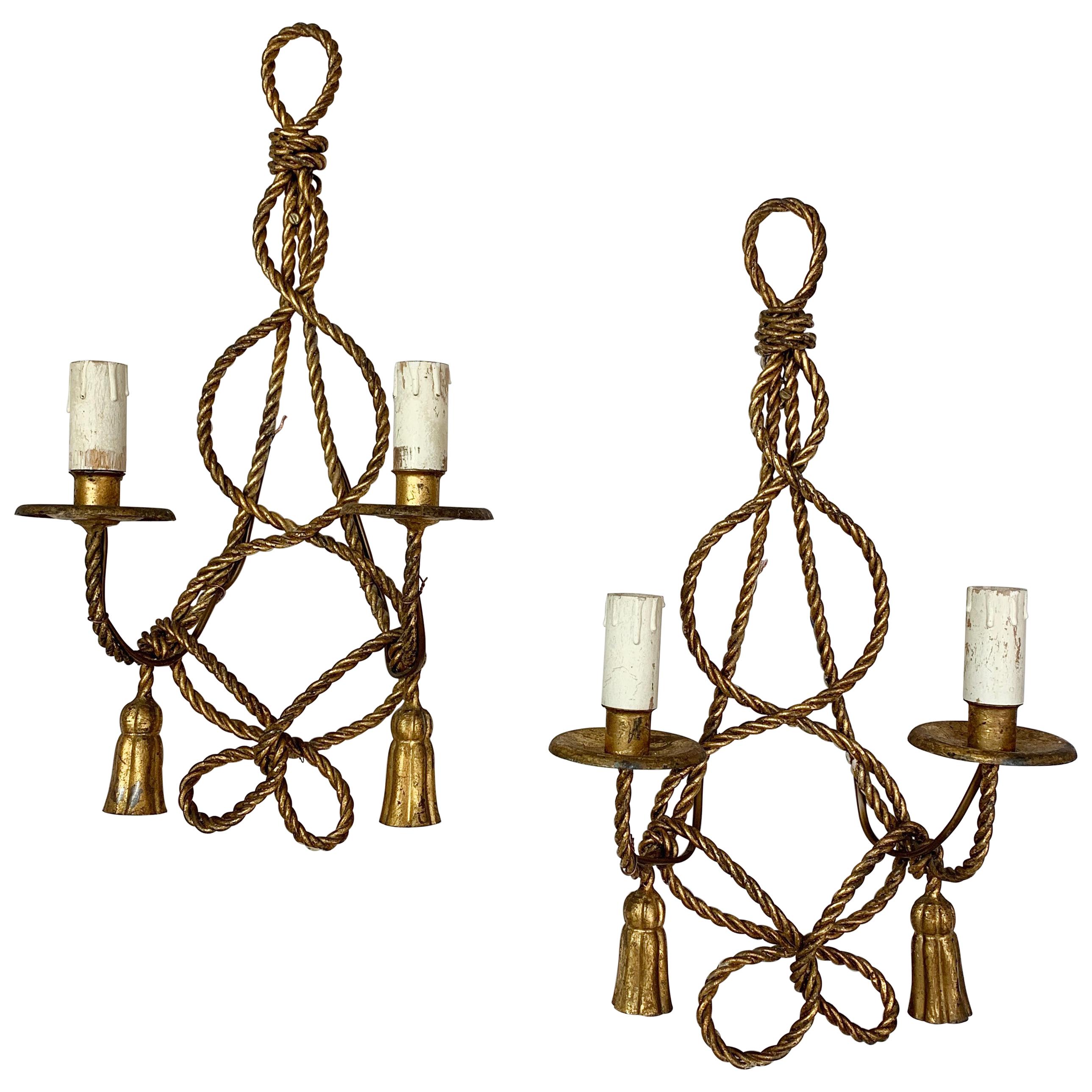 Italian Gold Rope and Tassel Wall Lights, circa 1950s