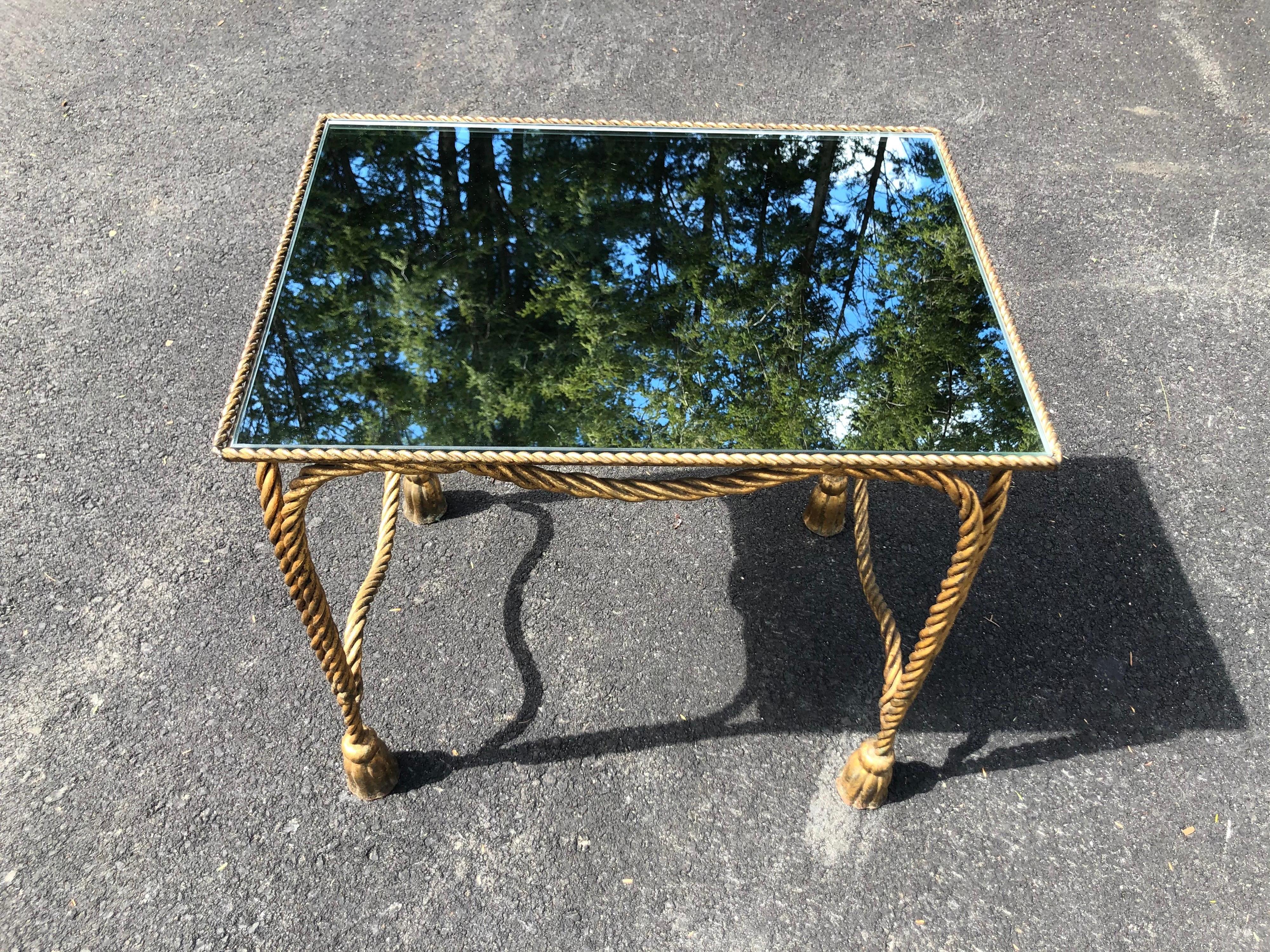 Mid-20th Century Italian Gilt Rope Design Table with Mirror Top