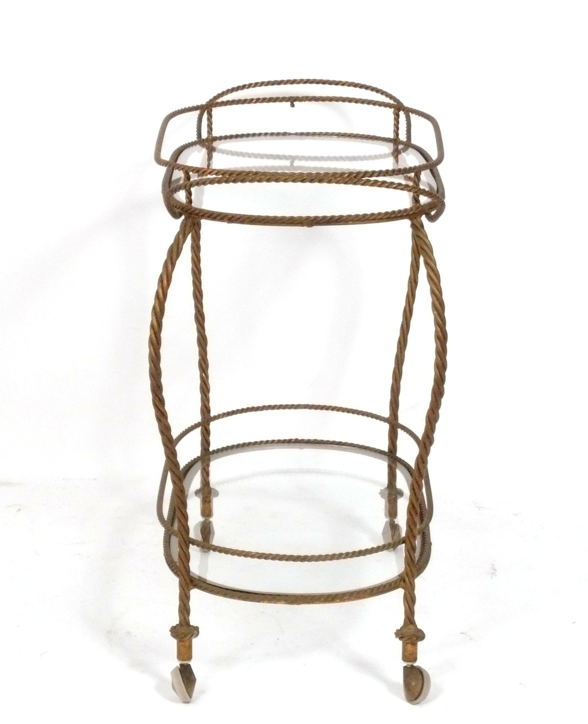 Italian Gilt Rope Form Bar Cart In Good Condition For Sale In Atlanta, GA