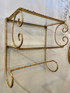 Italian Gilt Rope Two-Tier Wall Shelf Towel Bar