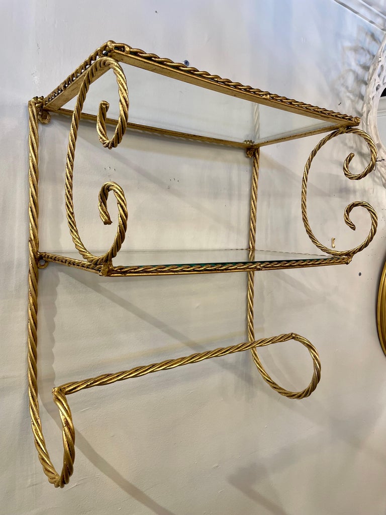 Italian Gilt Rope TwoTier Wall Shelf Towel Bar For Sale at 1stDibs