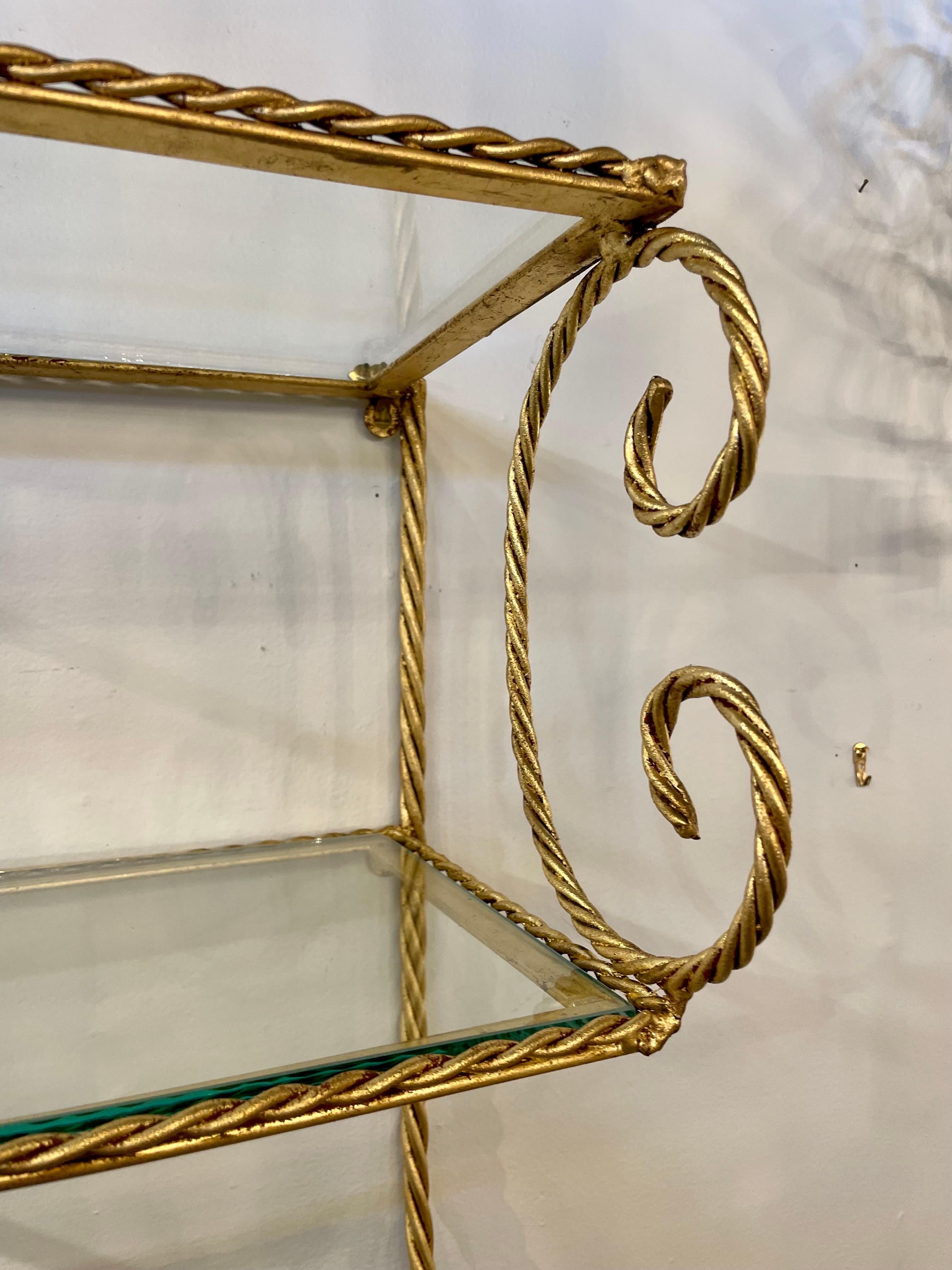 Glass Italian Gilt Rope Two-Tier Wall Shelf Towel Bar