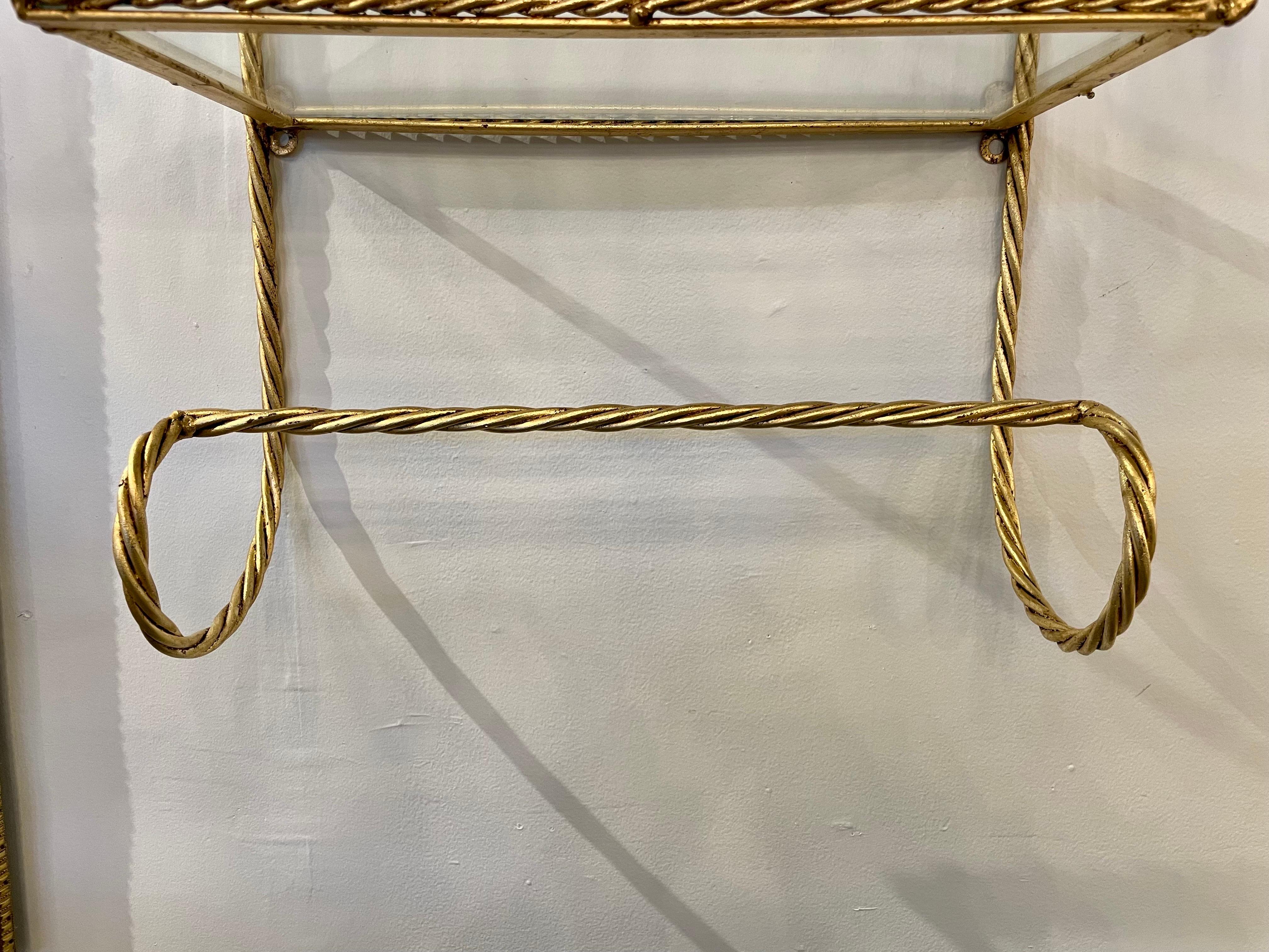 Italian Gilt Rope Two-Tier Wall Shelf Towel Bar 1