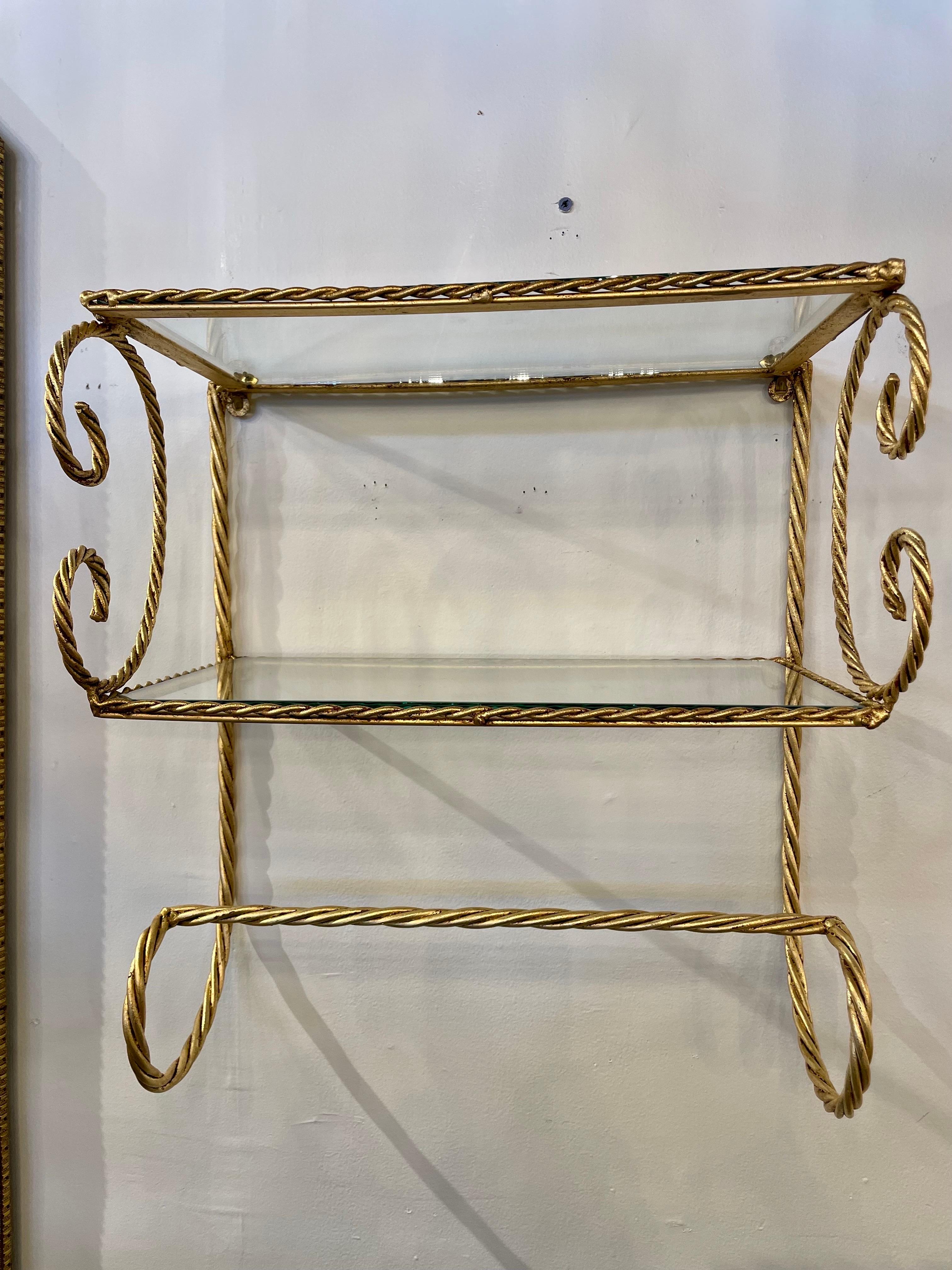 Italian Gilt Rope Two-Tier Wall Shelf Towel Bar 2