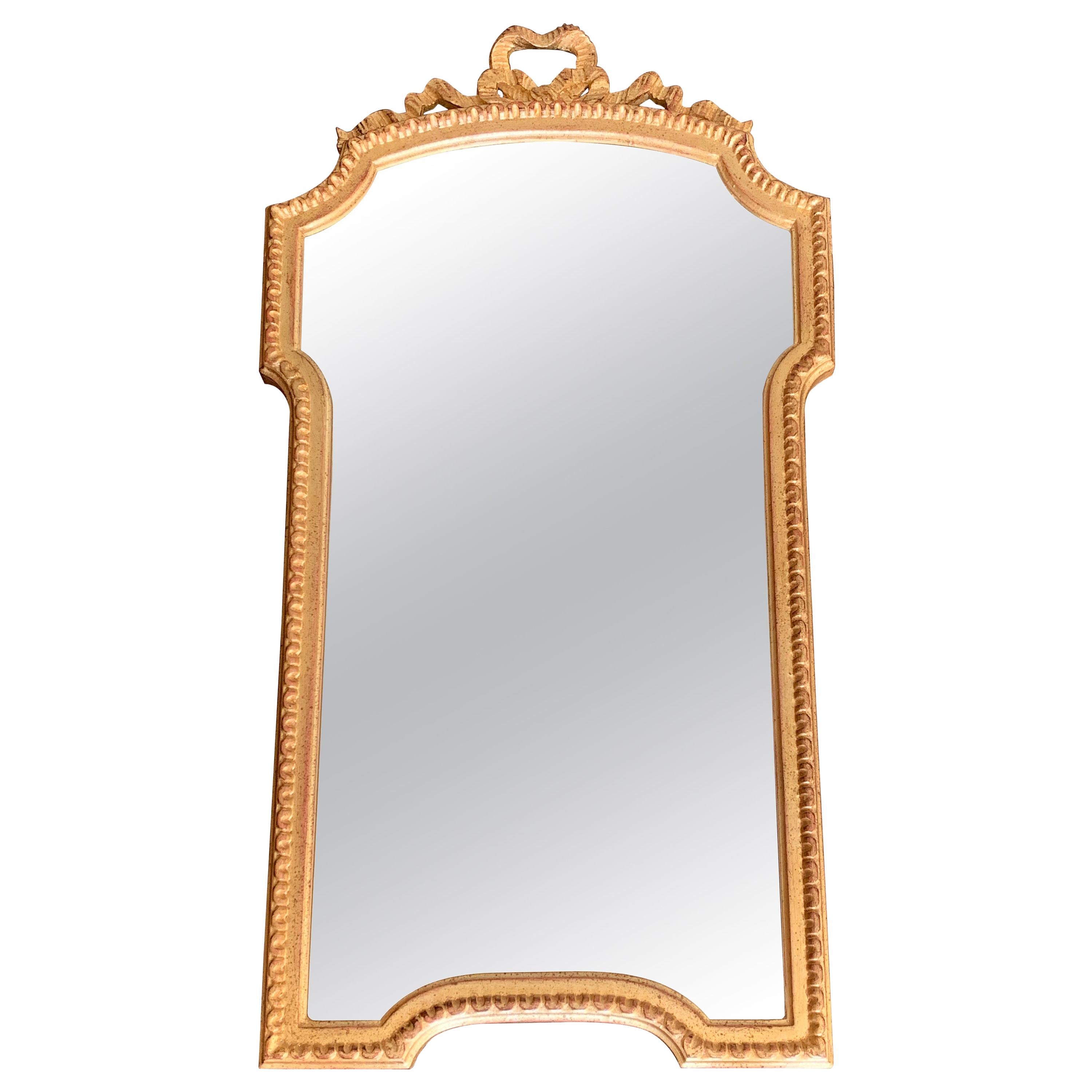 Italian Gilt Scalloped Mirror with Ribbon Motif, 1950s For Sale