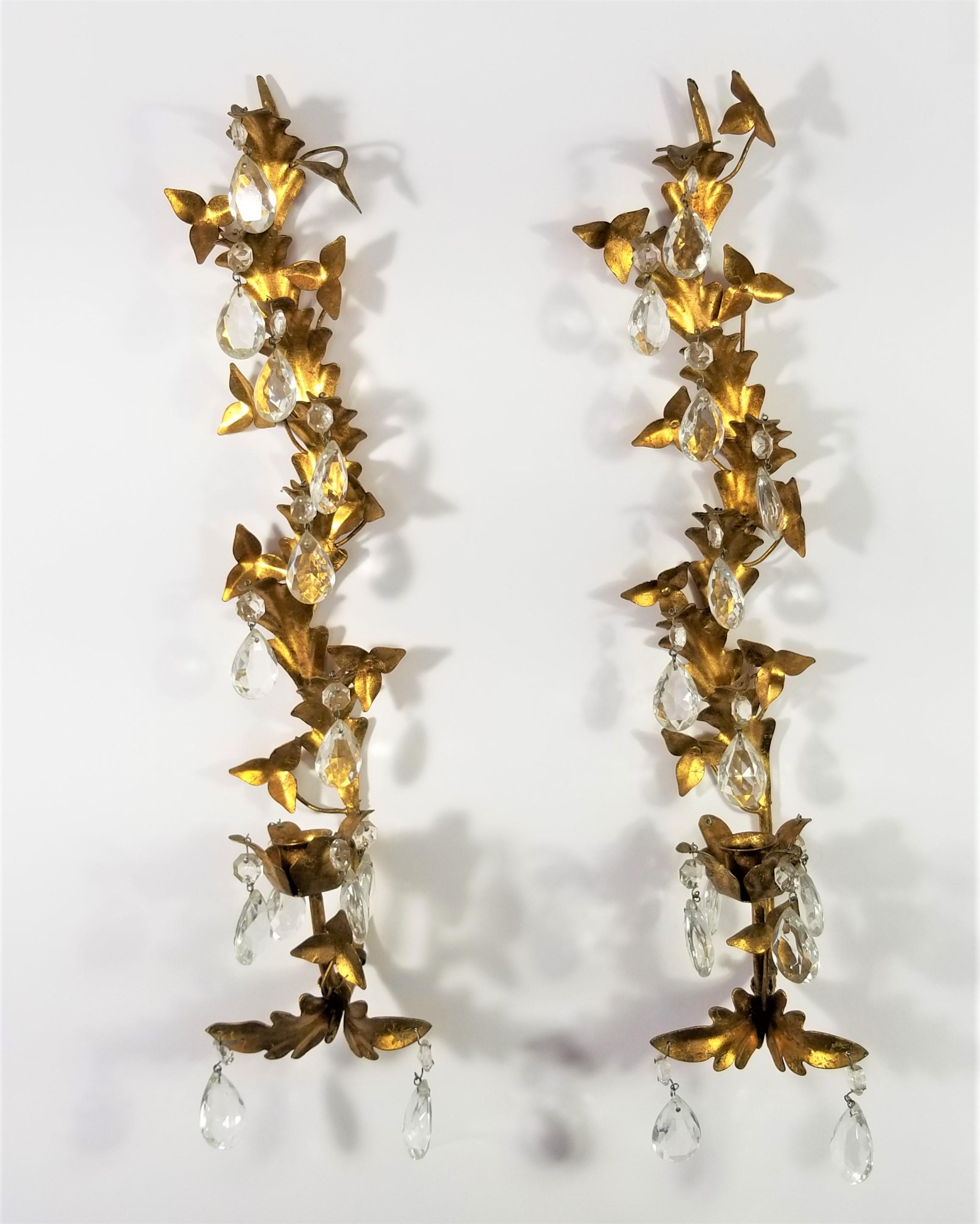 Italian Gilt Sconces with Crystals and Candleholders Made in Italy For Sale 10