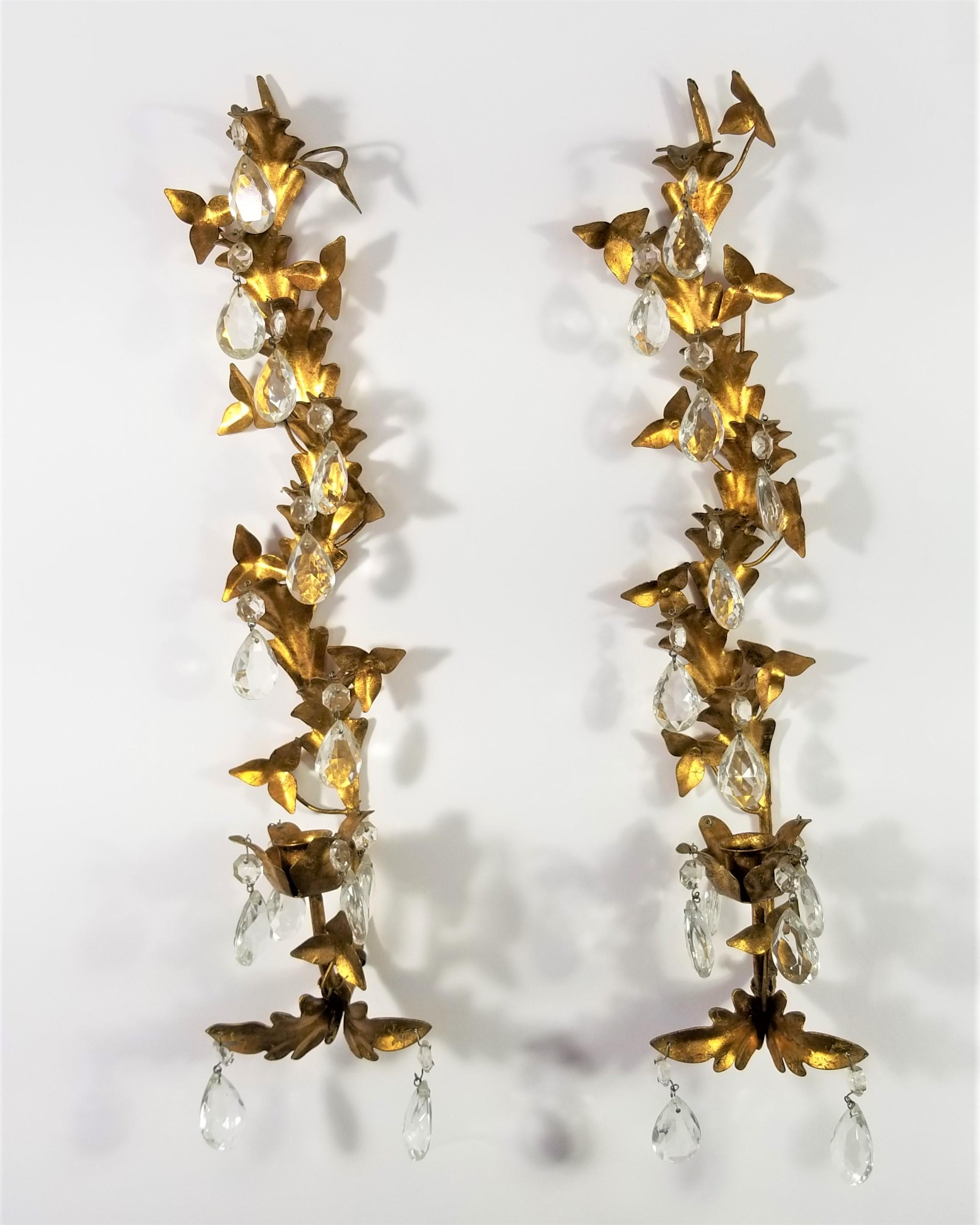 Apliques Dorados Italianos con Cristales y Portavelas Made in Italy en venta 10