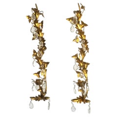 Applique dorate italiane con cristalli e portacandele Made in Italy