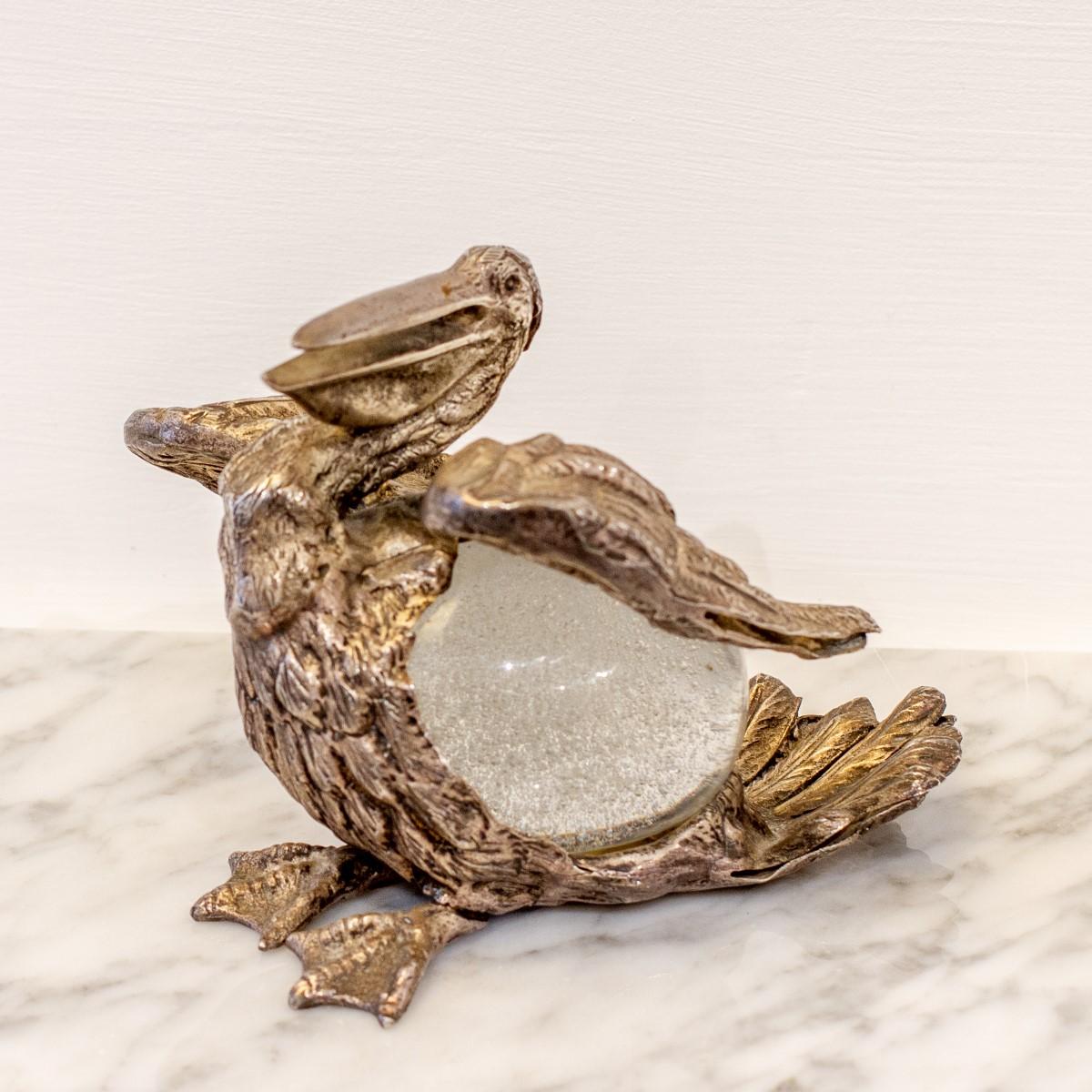 Italian Gilt Silver and Glass Pelican by Gabriella Crespi, Signed circa 1970s In Good Condition In Donhead St Mary, Wiltshire