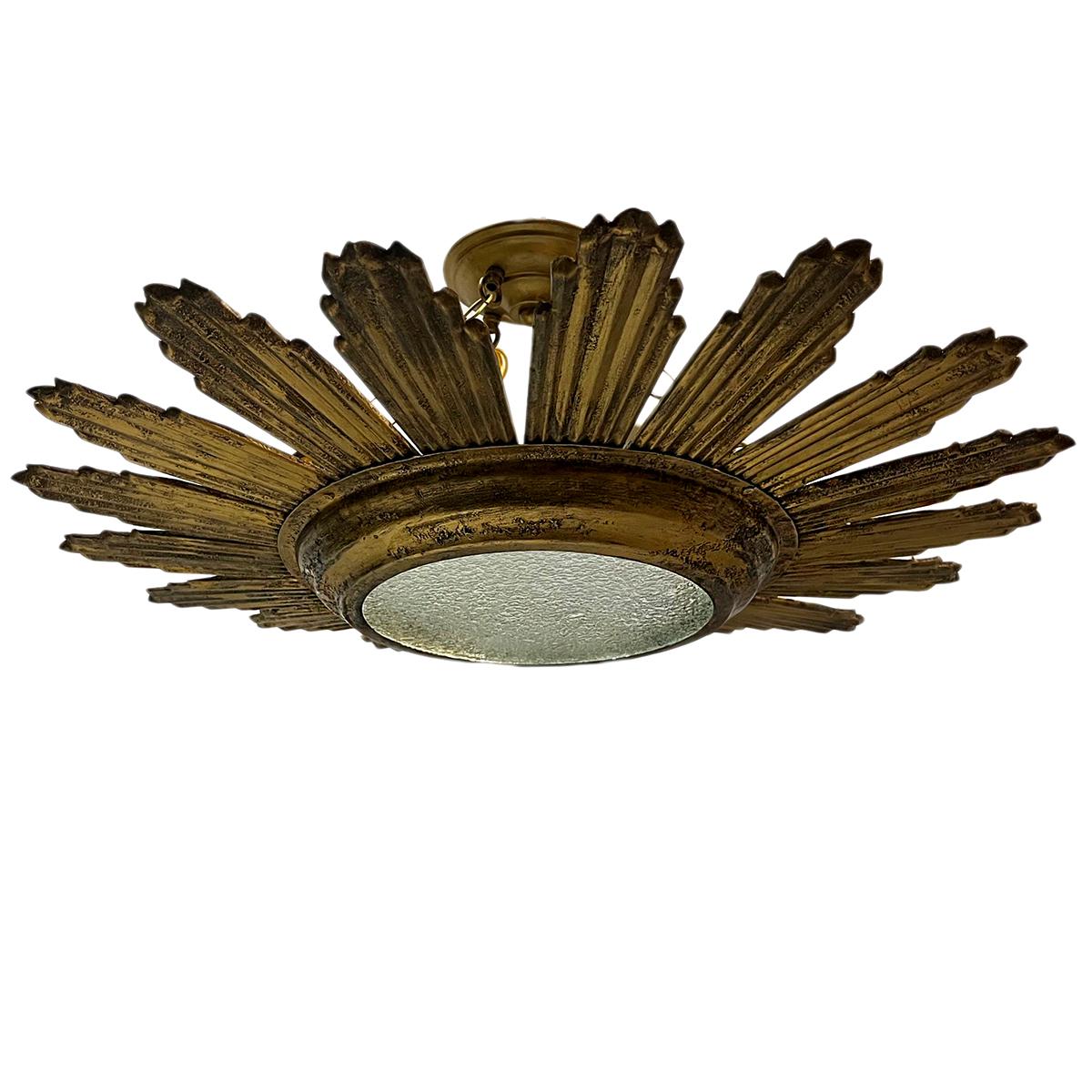 Italienische vergoldete Sonnenschliff-Leuchte (Vergoldet) im Angebot