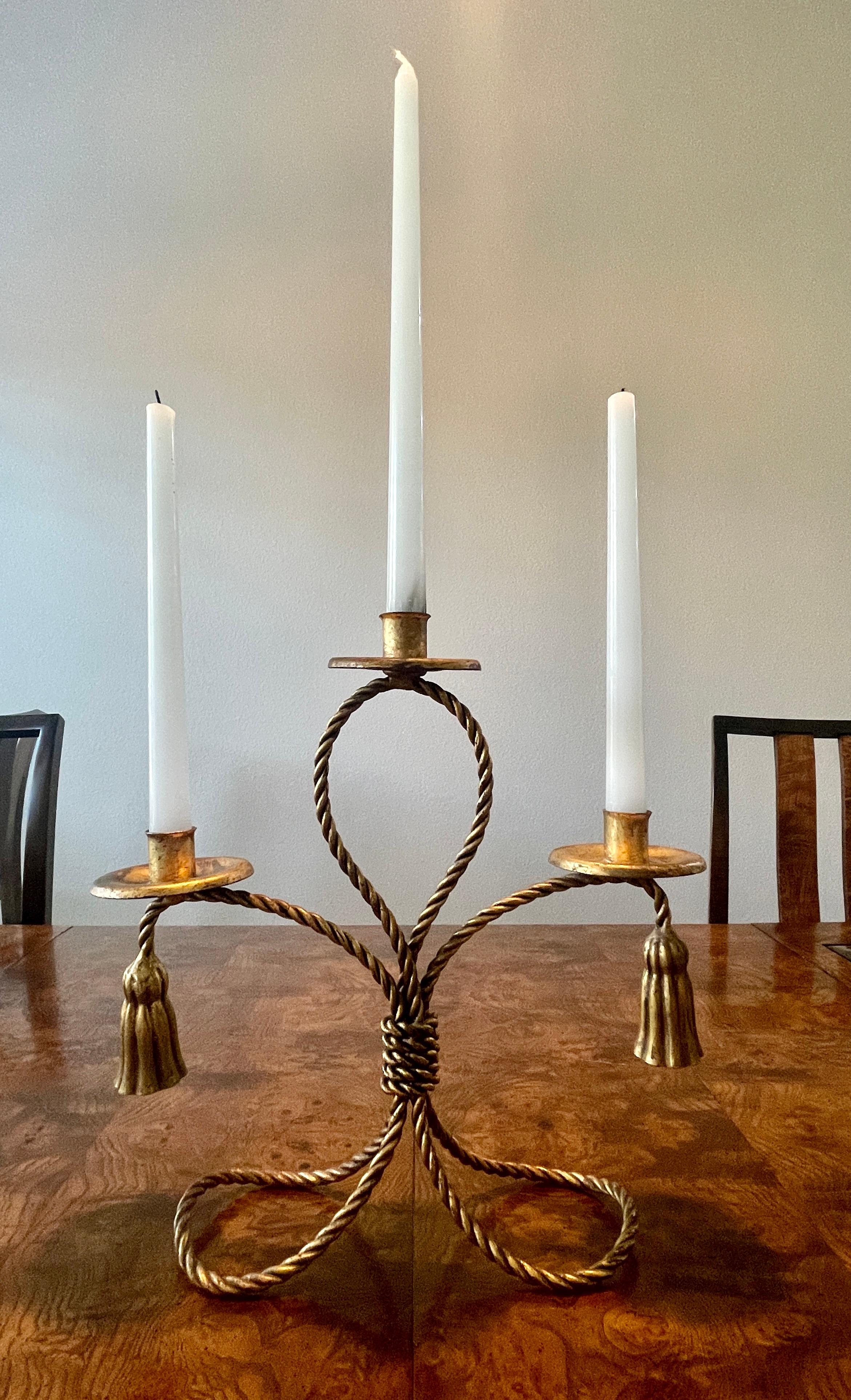 Candelabro de borla dorado italiano Hollywood Regency 