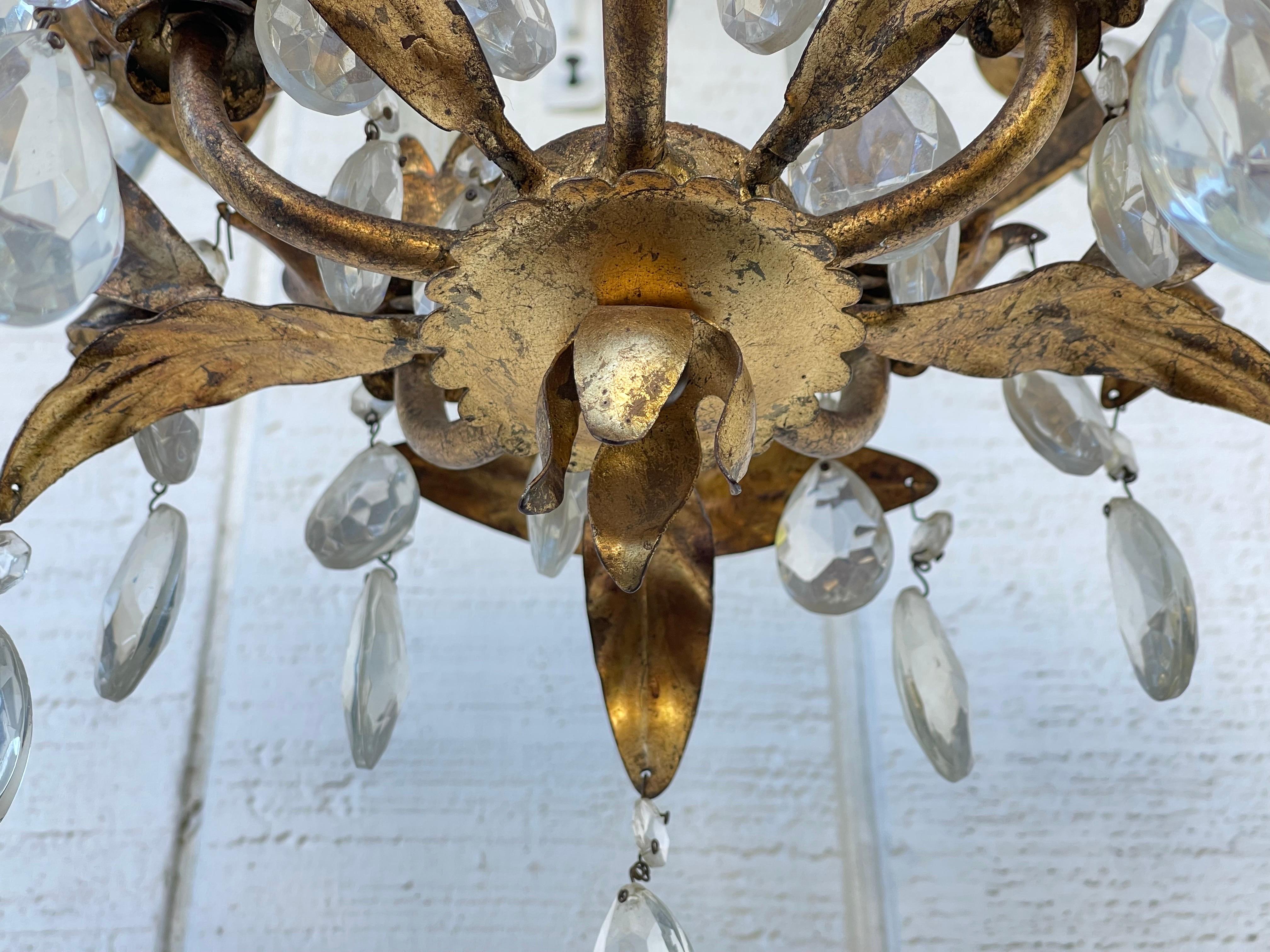 Italian Gilt Tole and Crystal Chandelier For Sale 7