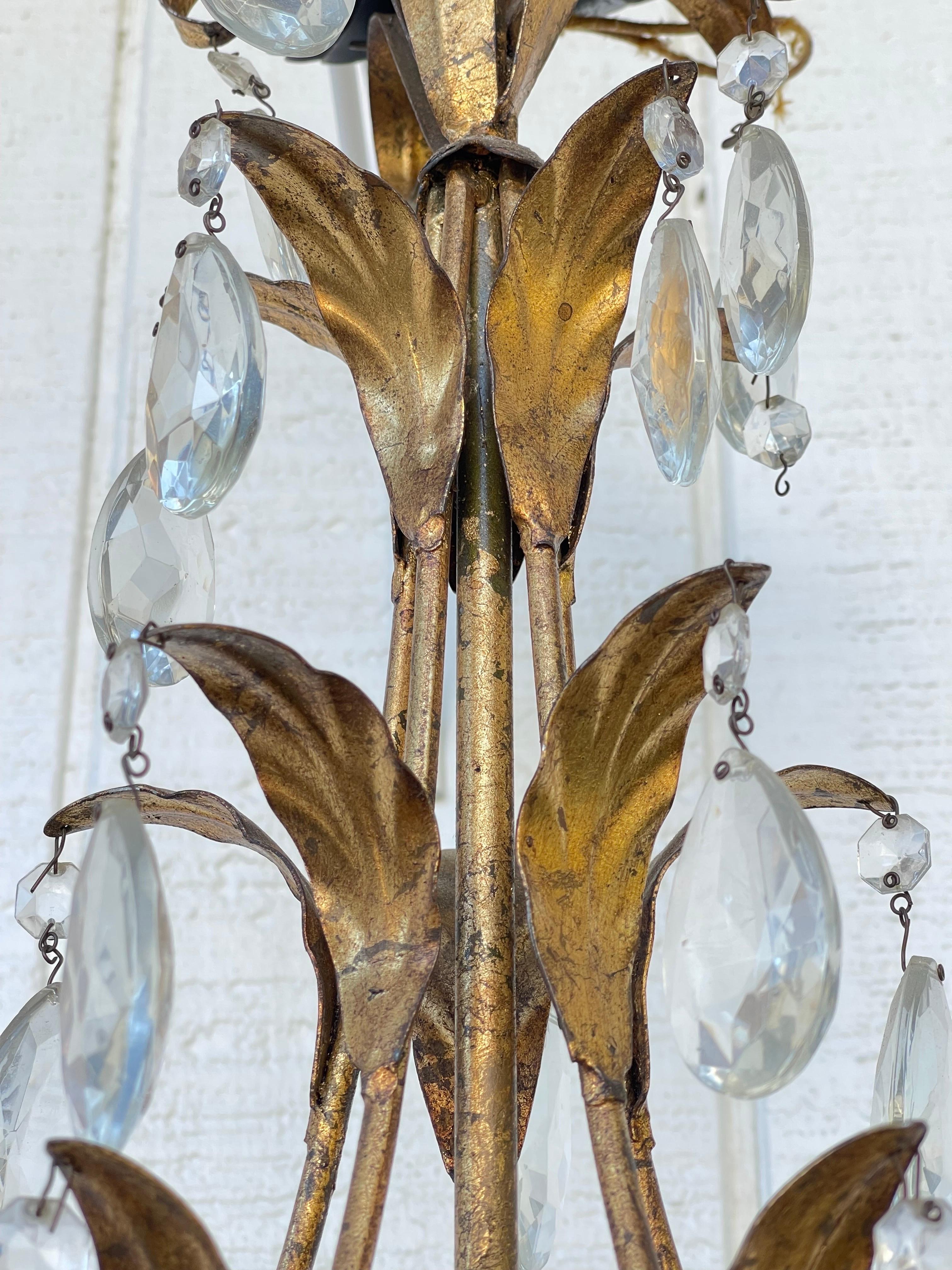 Italian Gilt Tole and Crystal Chandelier For Sale 8