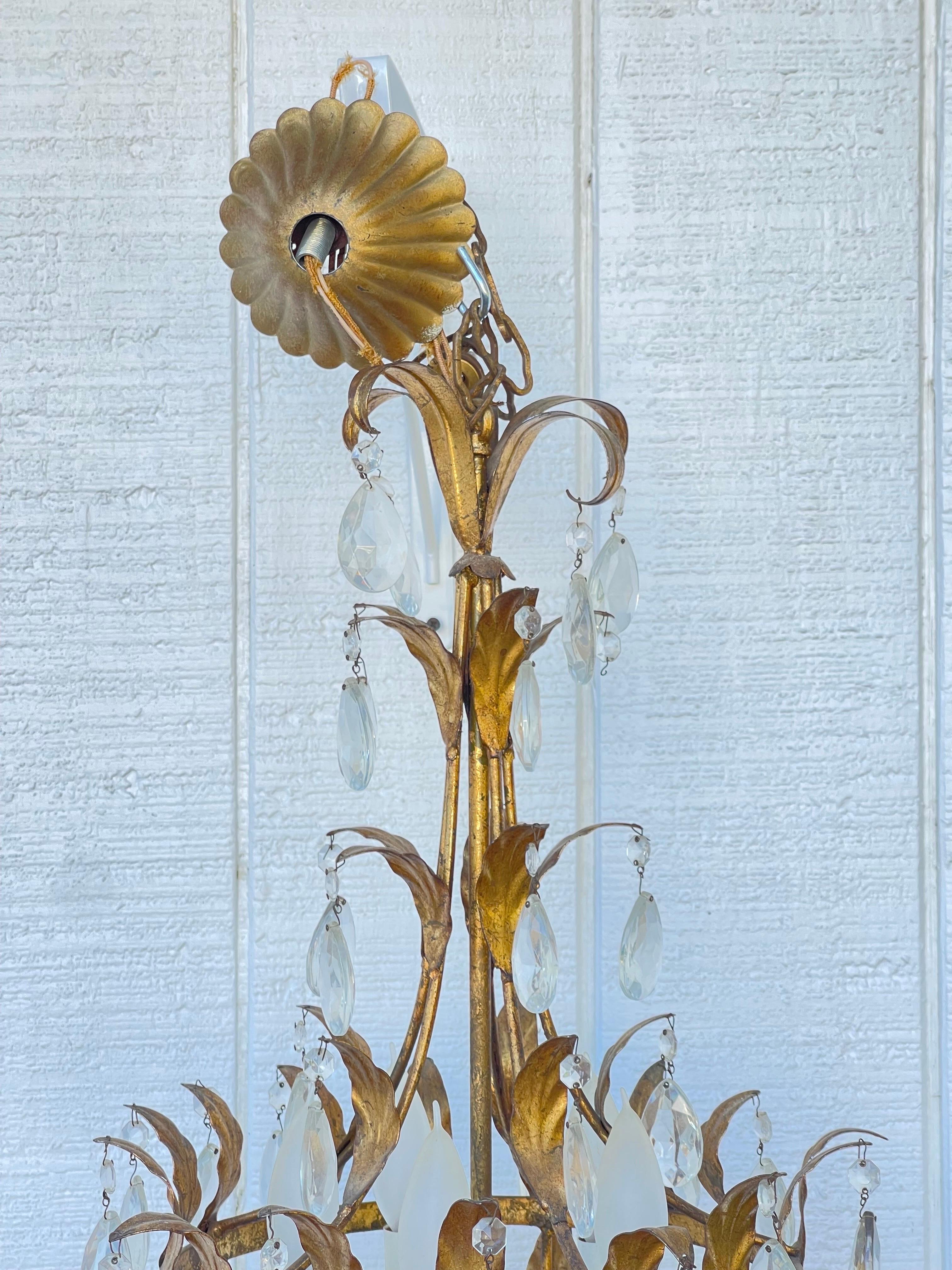 Italian Gilt Tole and Crystal Chandelier For Sale 9