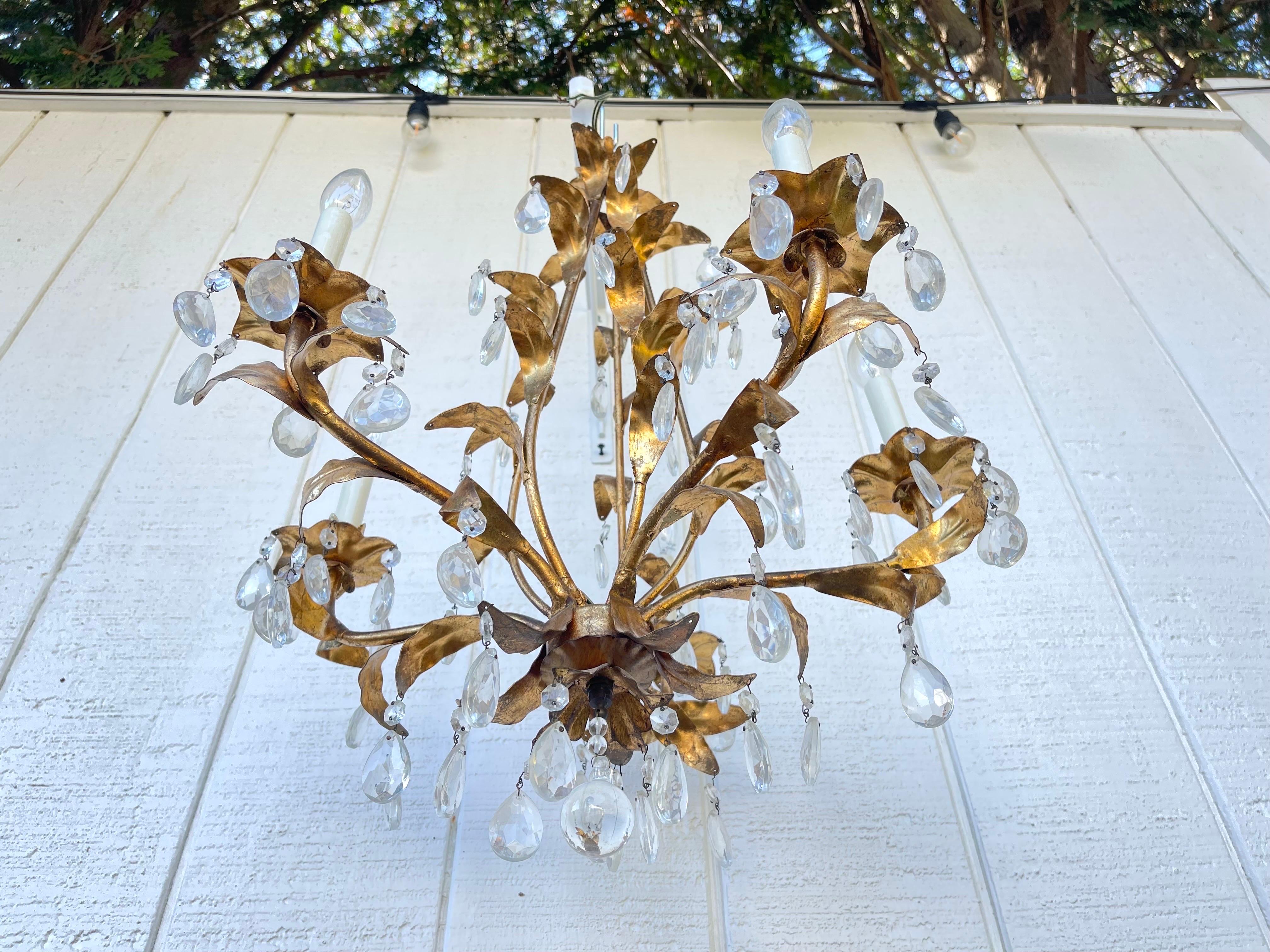 Italian Gilt Tole and Crystal Chandelier  For Sale 1