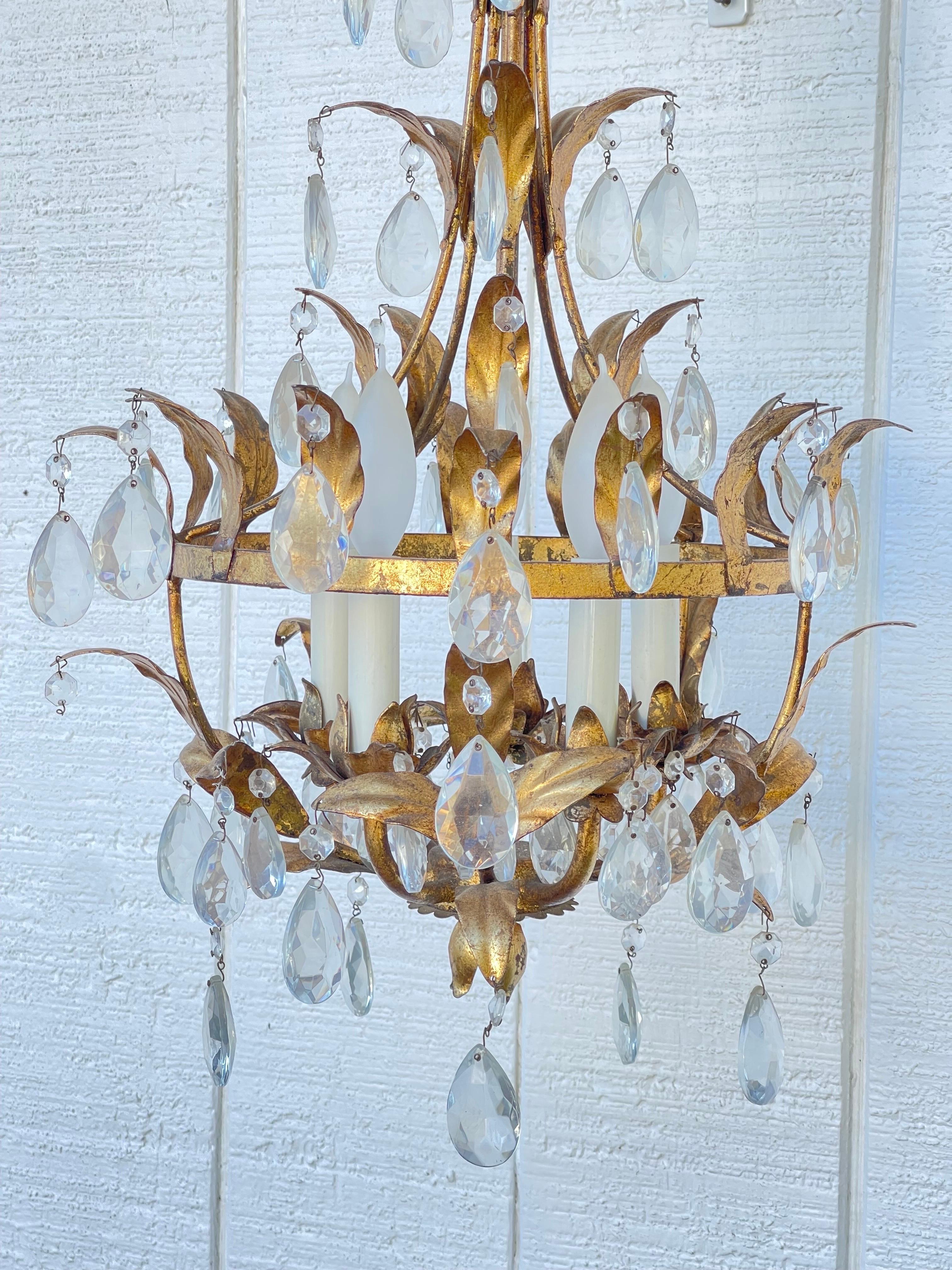 Italian Gilt Tole and Crystal Chandelier For Sale 1