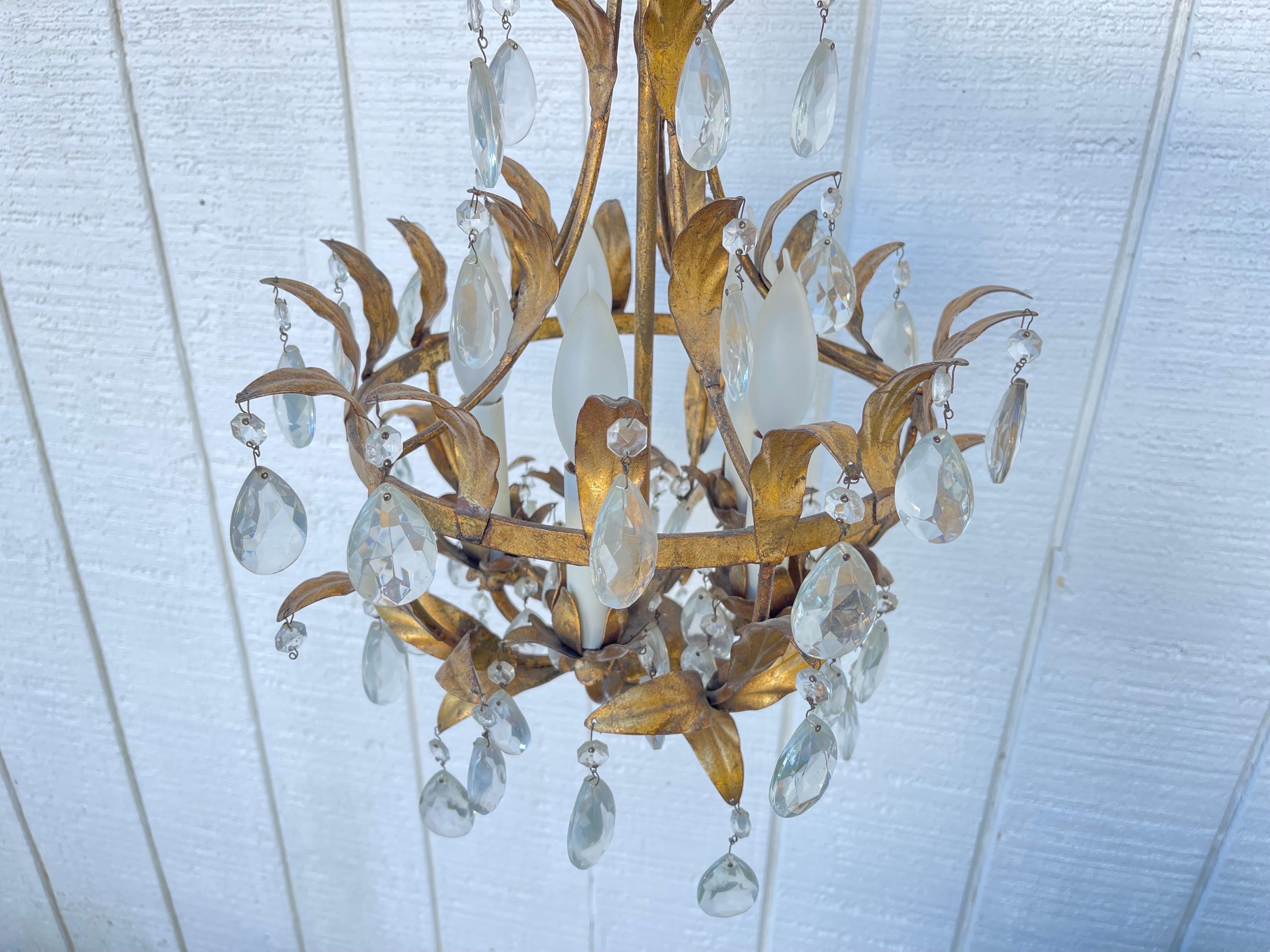 Italian Gilt Tole and Crystal Chandelier For Sale 2