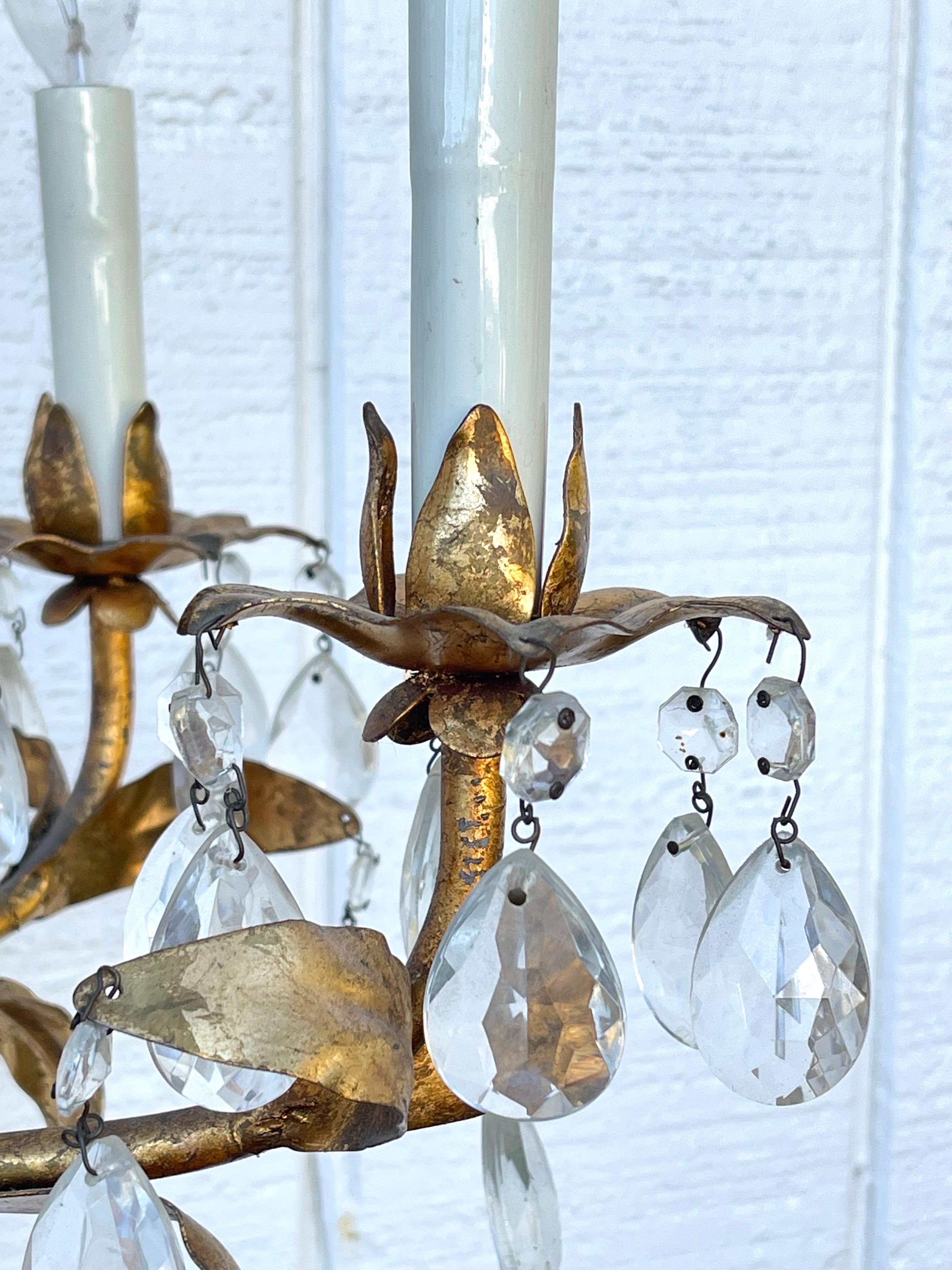 Italian Gilt Tole and Crystal Chandelier  For Sale 3