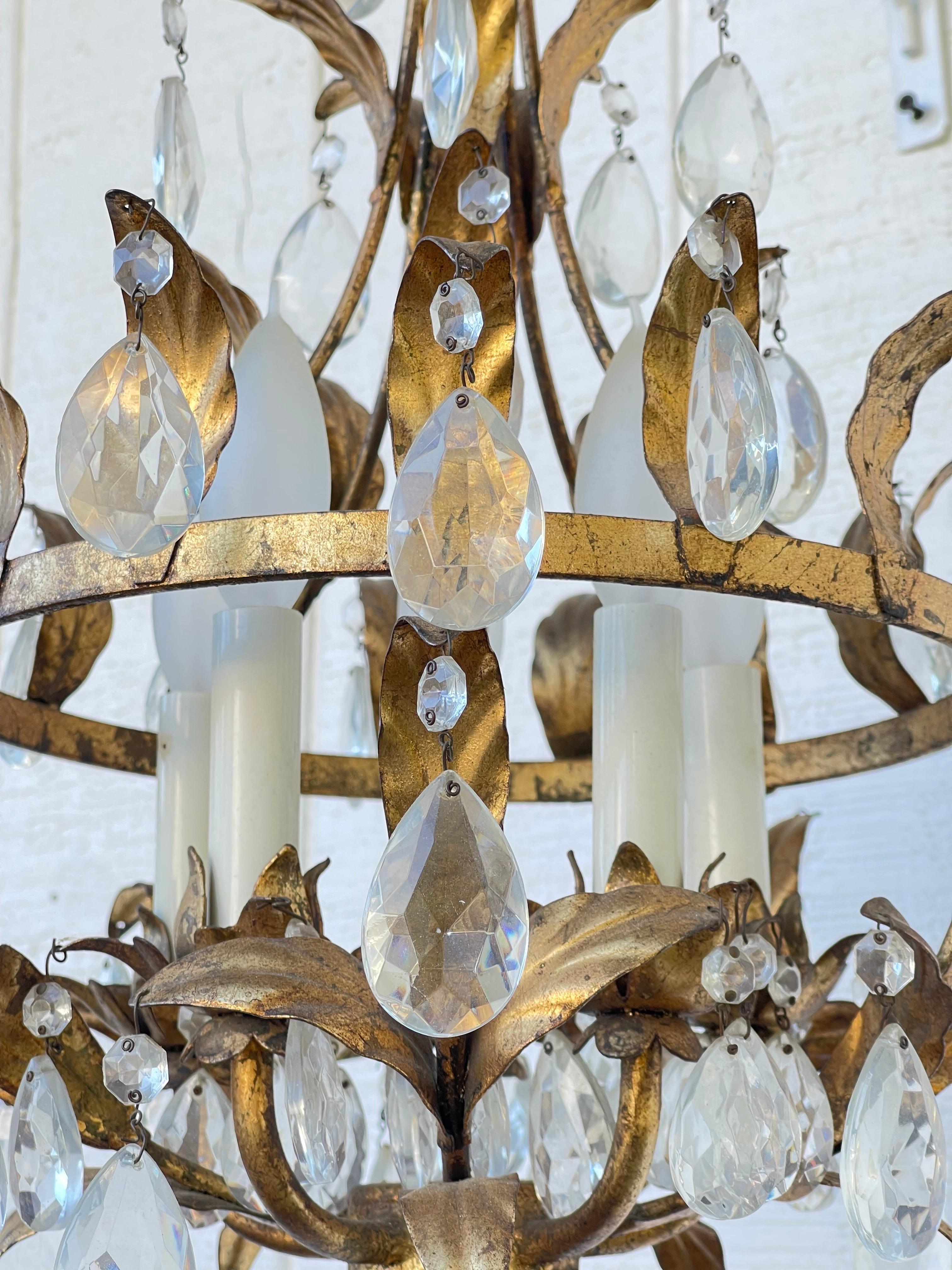 Italian Gilt Tole and Crystal Chandelier For Sale 3