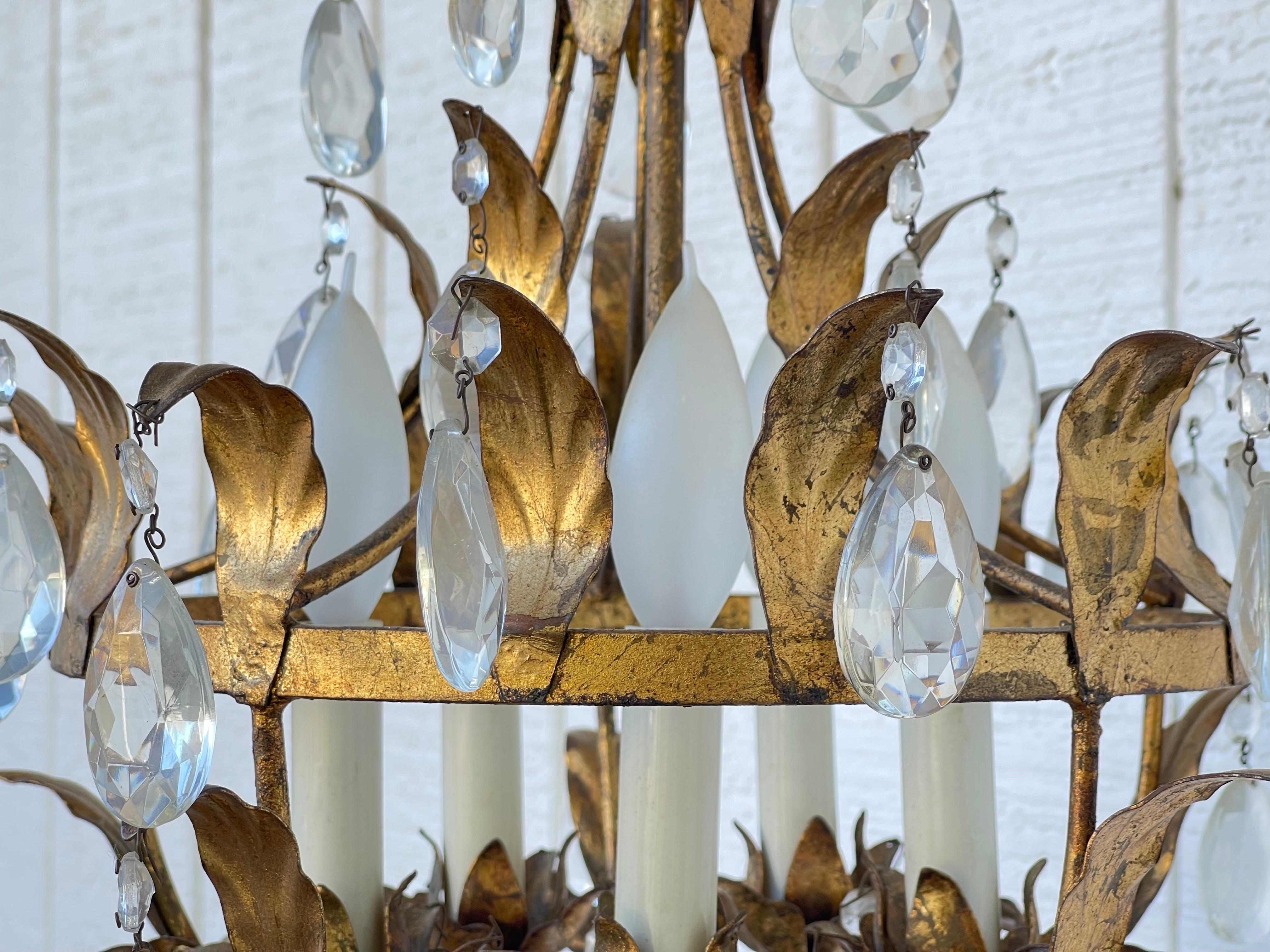 Italian Gilt Tole and Crystal Chandelier For Sale 4