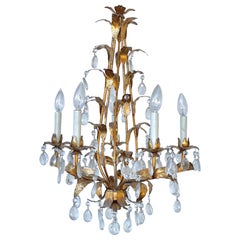 Italian Gilt Tole and Crystal Chandelier
