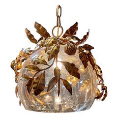 Antique Italian Gilt Tole and Glass Bowl Shaped Lantern