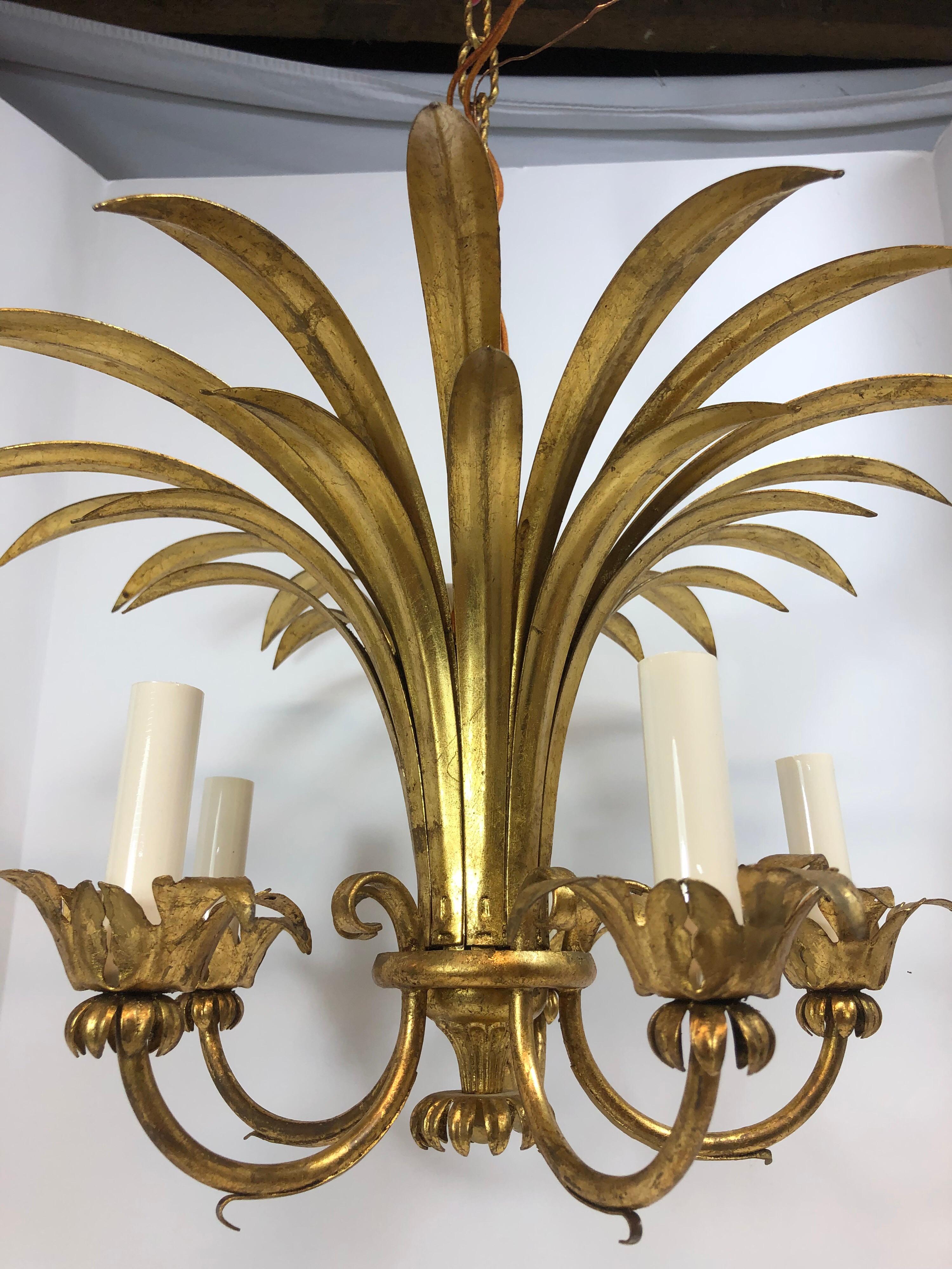 Hollywood Regency Italian Gilt Tole Chandelier