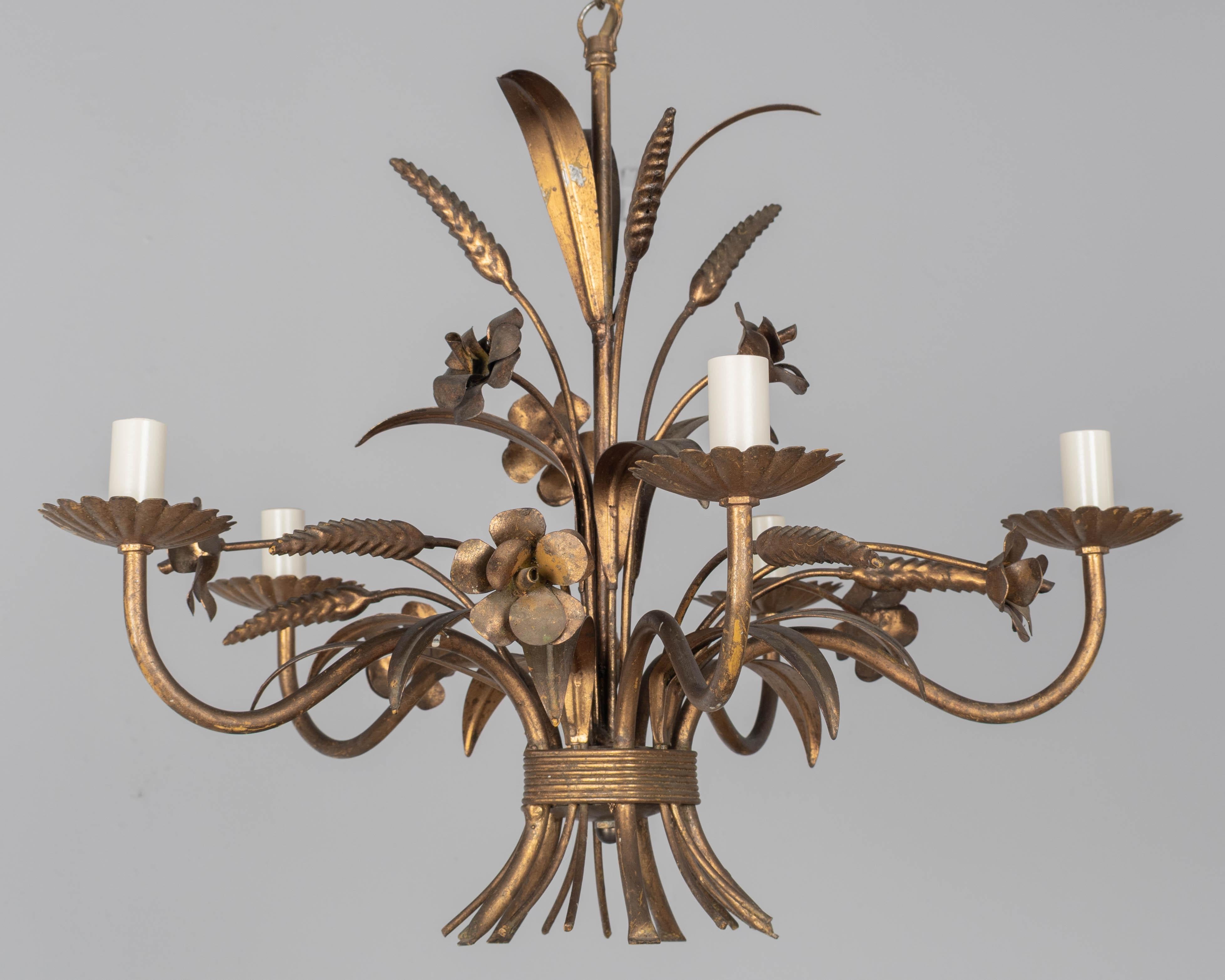Metal Italian Gilt Tôle Chandelier For Sale