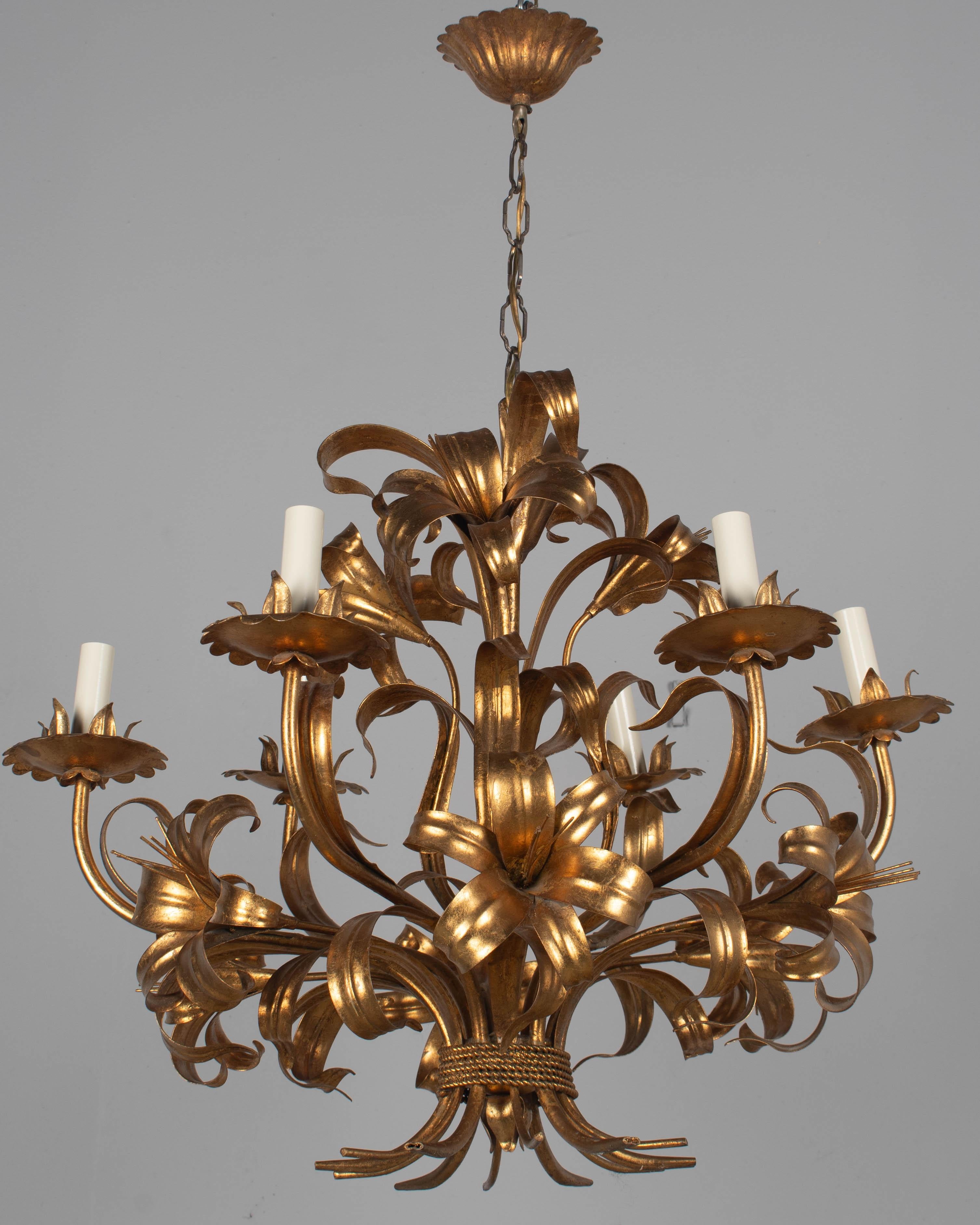 XX secolo Italian Gilt Tôle Chandelier in vendita