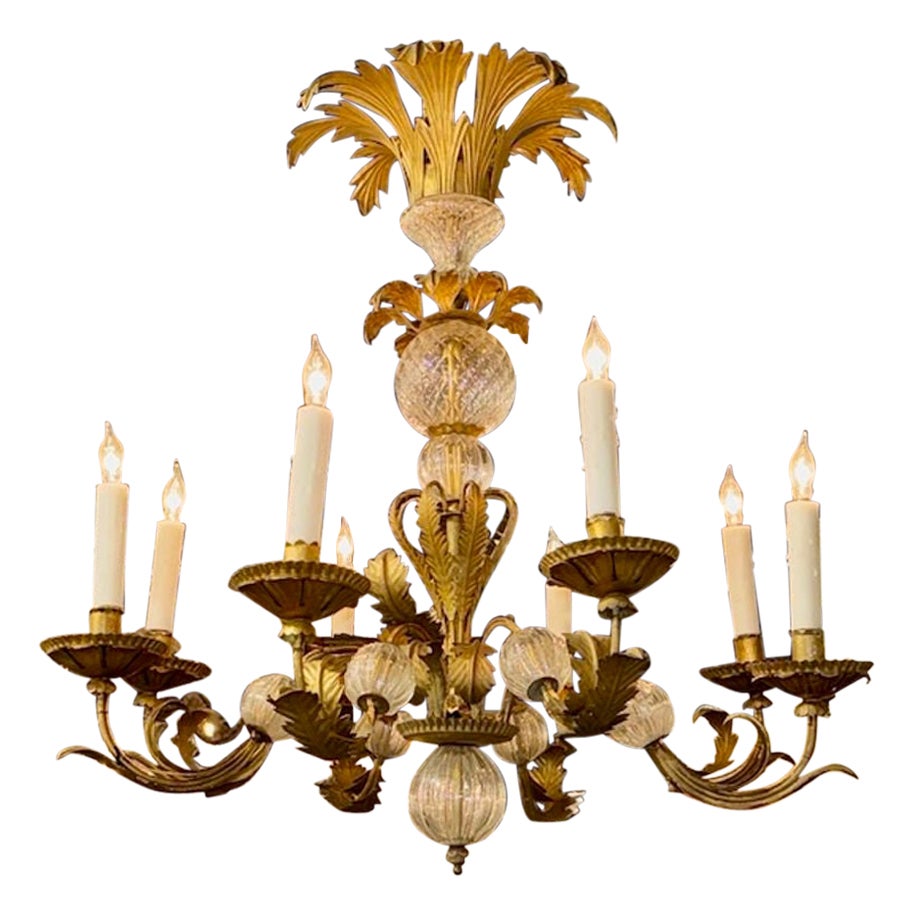 Lampadario italiano in tole dorate