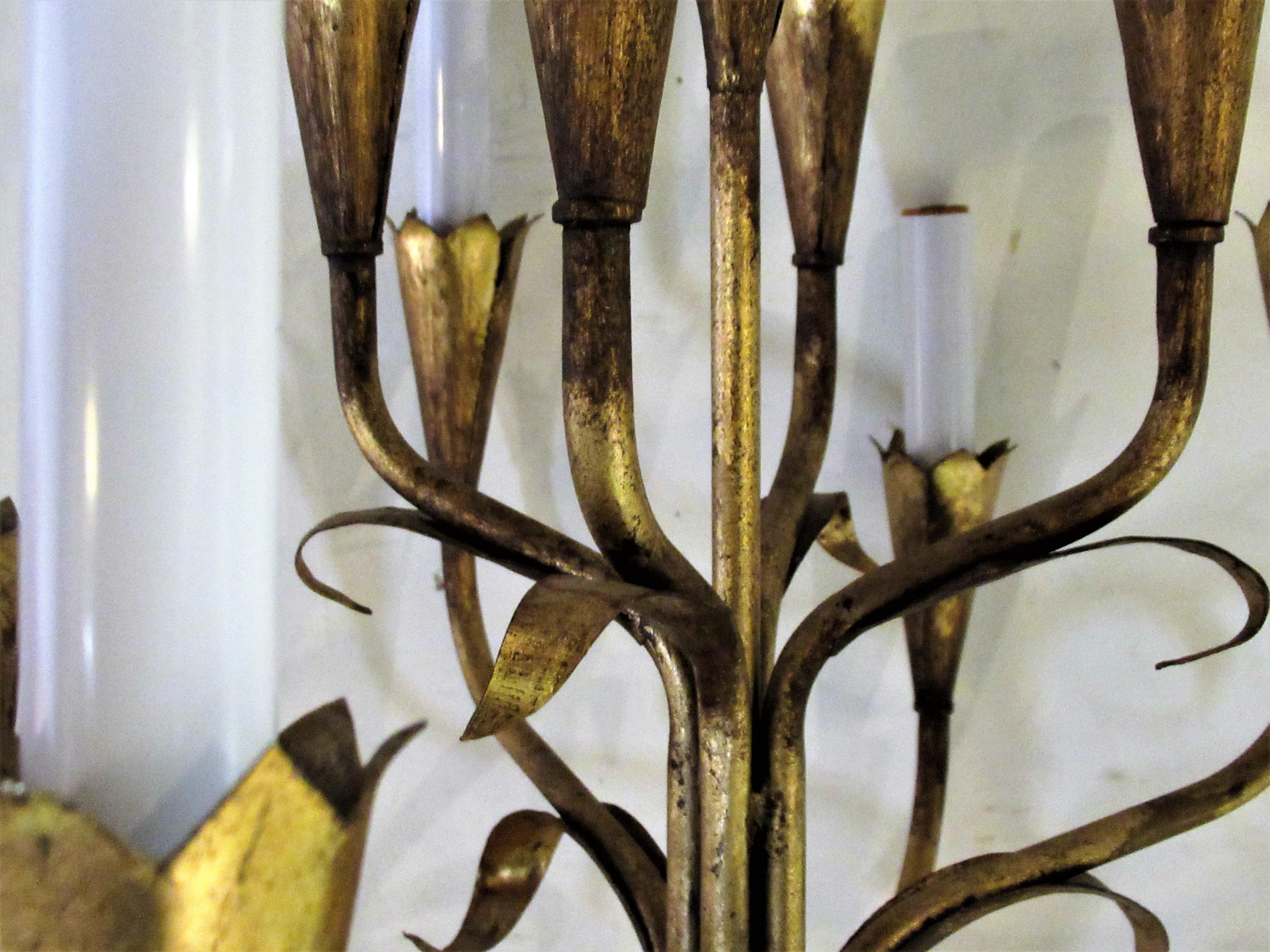 Spanish  Gilt Tole Metal Leaf Form Chandelier