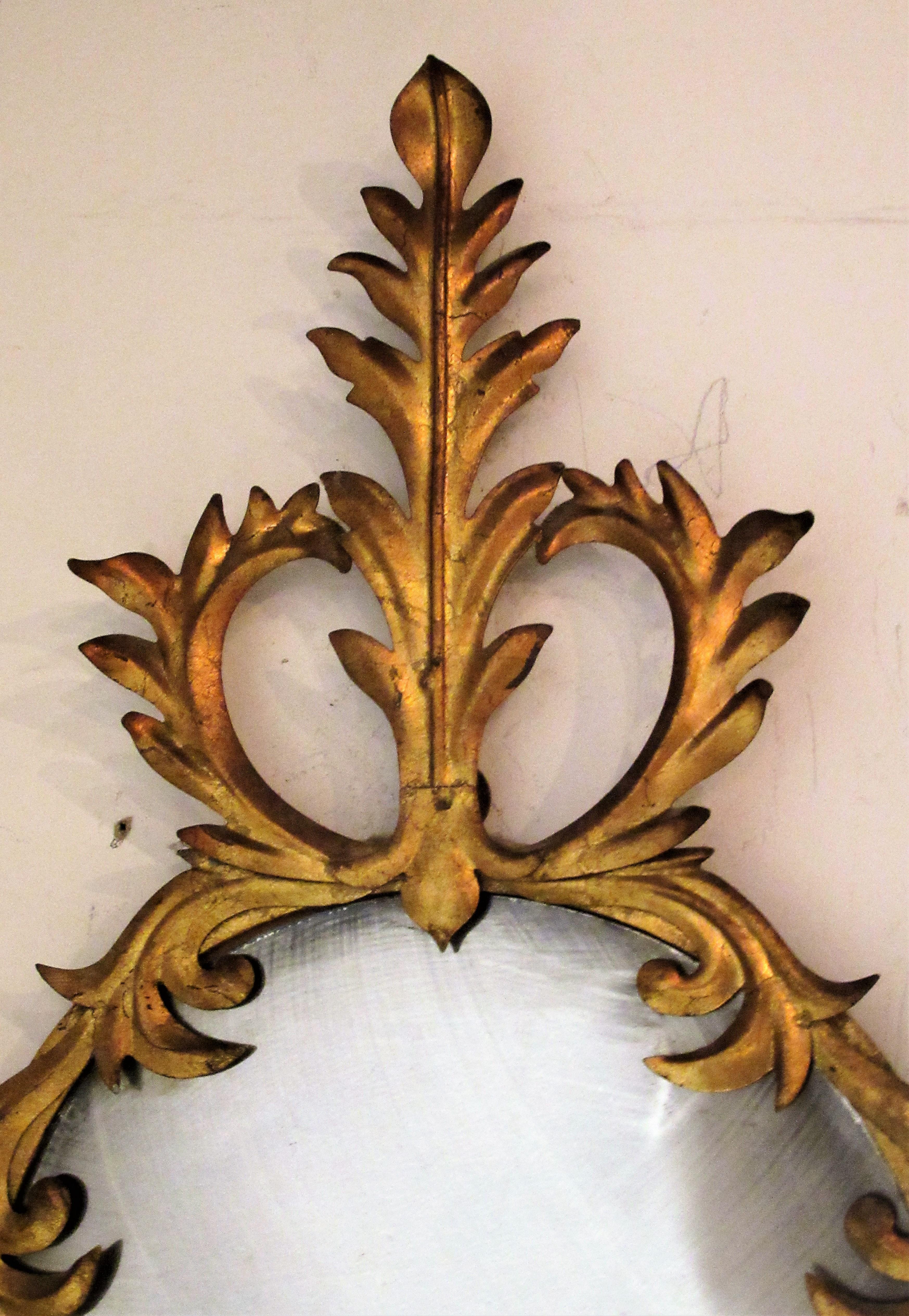 Italian Gilt Tole Metal Mirror Sconce In Good Condition In Rochester, NY