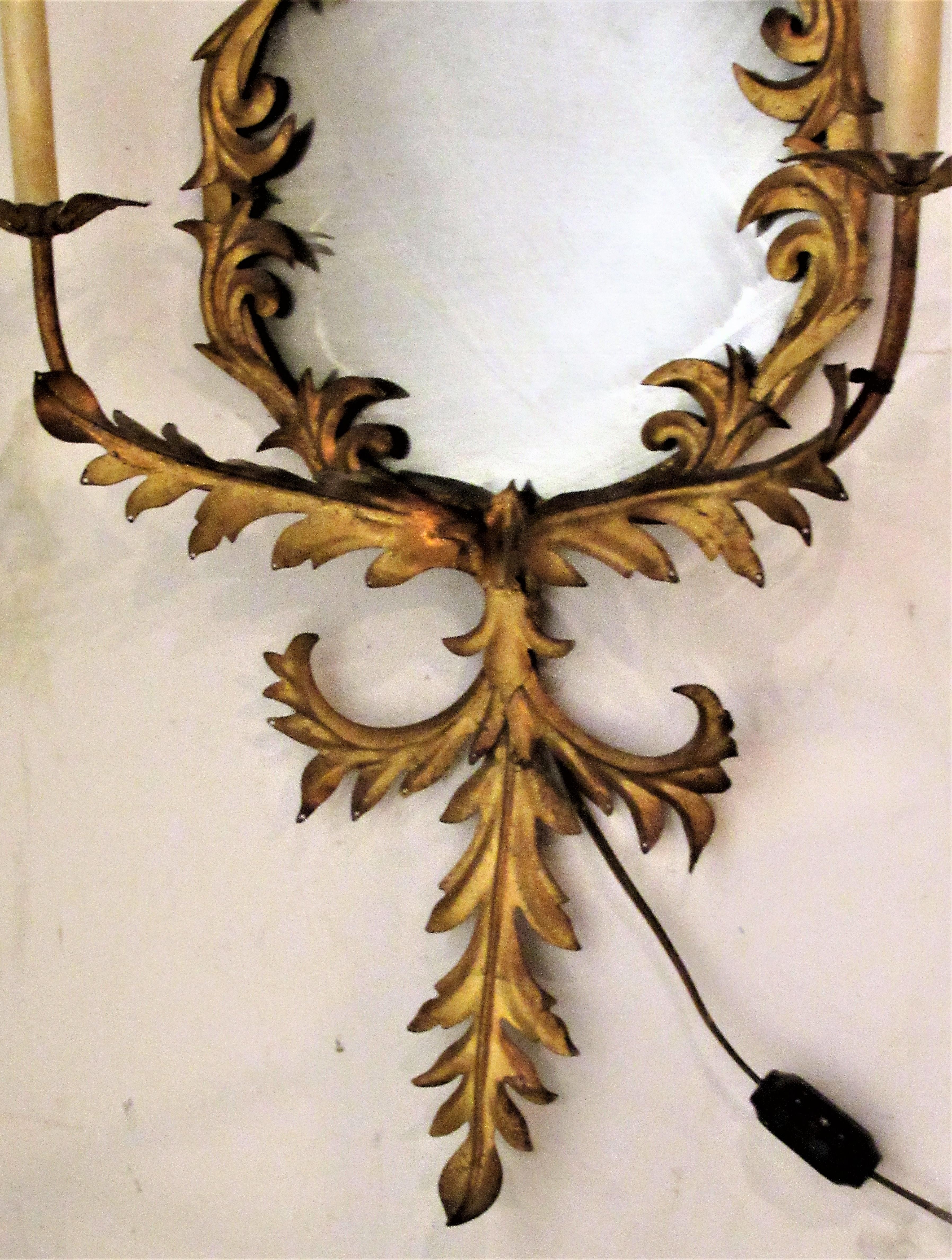 20th Century Italian Gilt Tole Metal Mirror Sconce