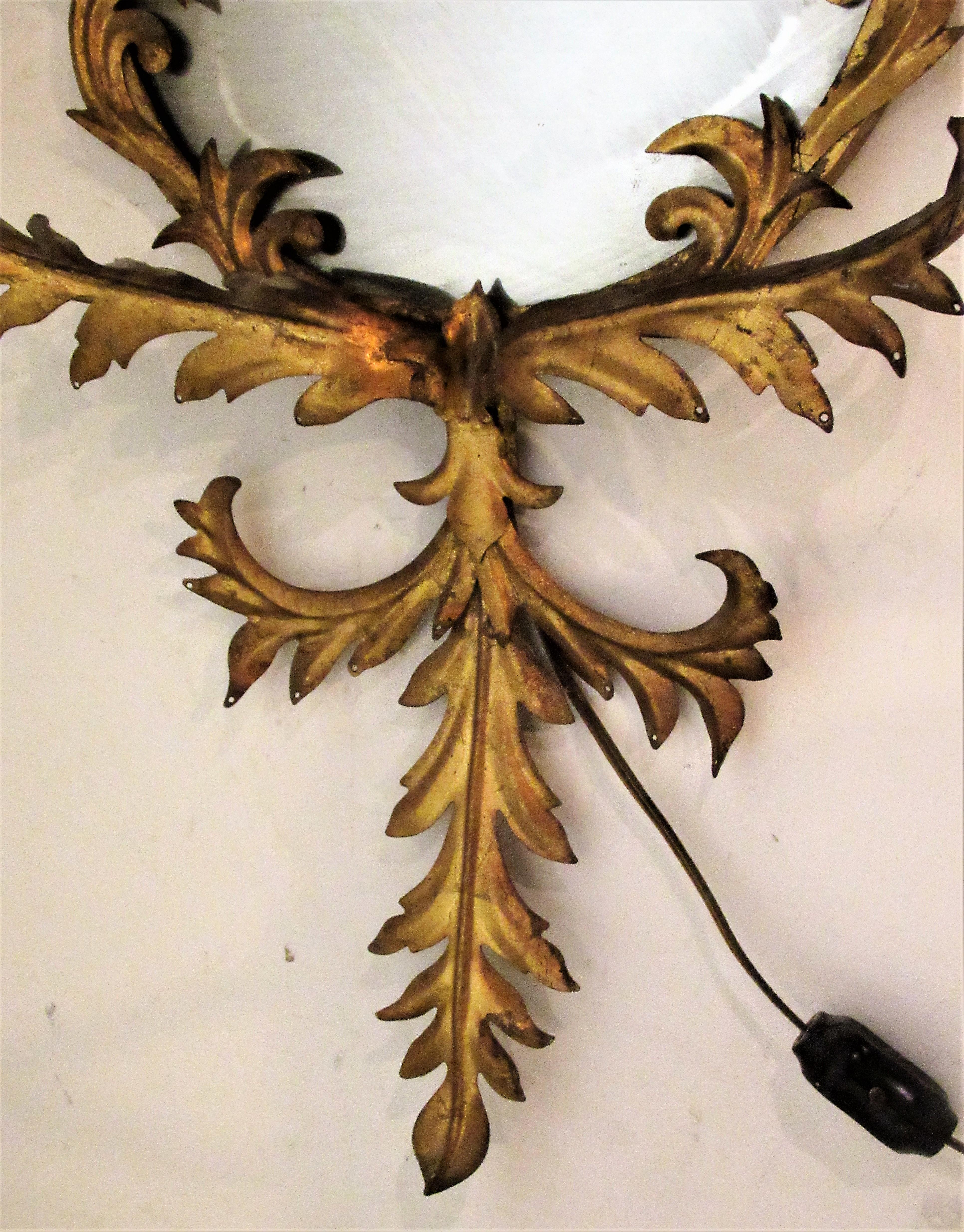 Italian Gilt Tole Metal Mirror Sconce 1