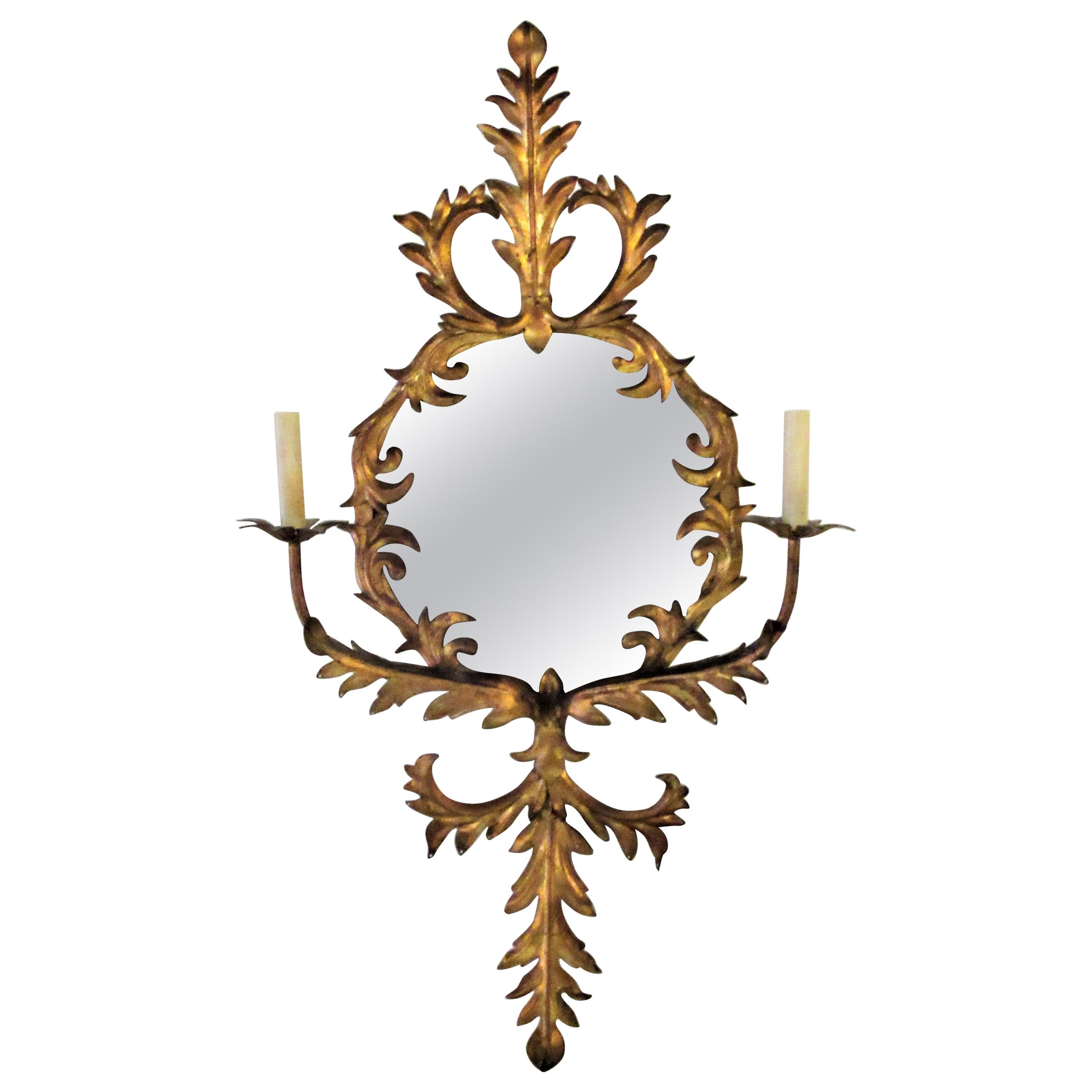 Italian Gilt Tole Metal Mirror Sconce