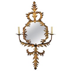 Vintage Italian Gilt Tole Metal Mirror Sconce