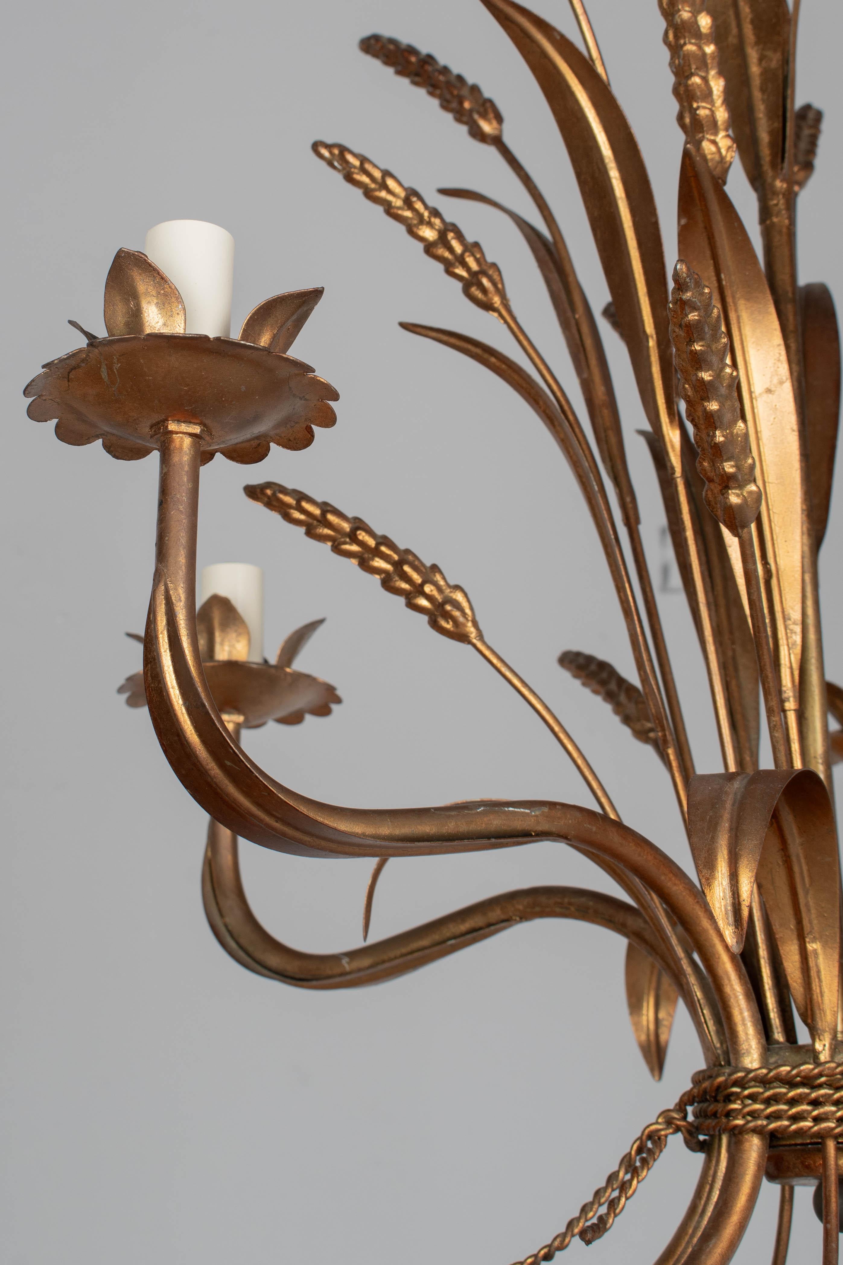 Italian Gilt Tôle Sheaf of Wheat Chandelier For Sale 4