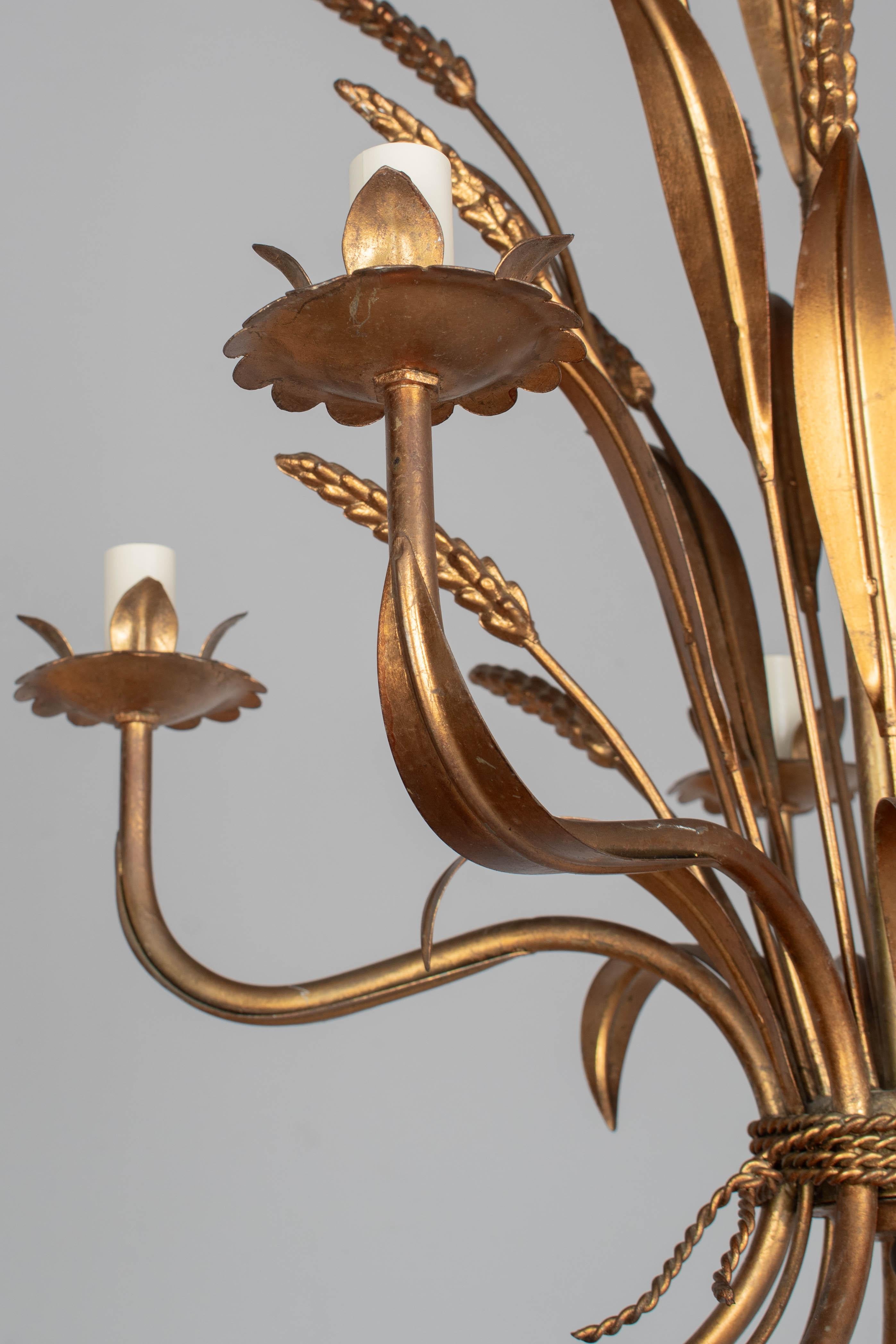 Italian Gilt Tôle Sheaf of Wheat Chandelier For Sale 5
