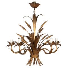 Italian Gilt Tôle Sheaf of Wheat Chandelier