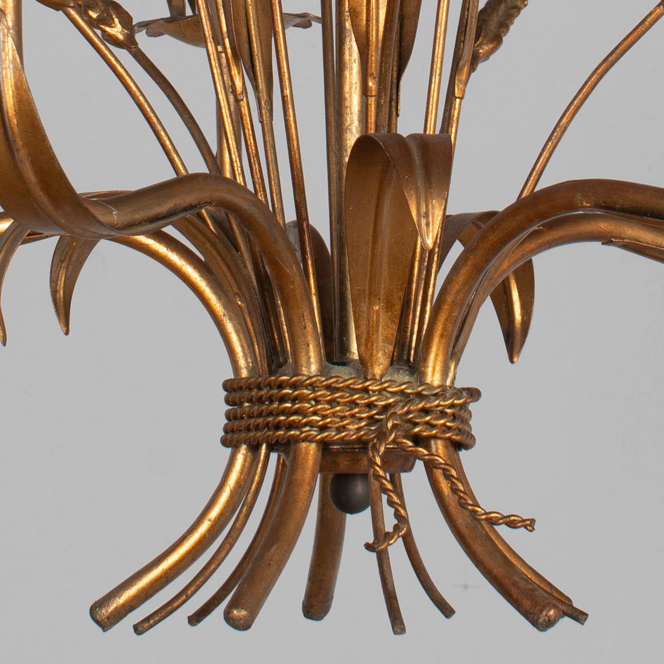 Italian Gilt Tôle Sheaf of Wheat Chandelier In Good Condition For Sale In Winter Park, FL