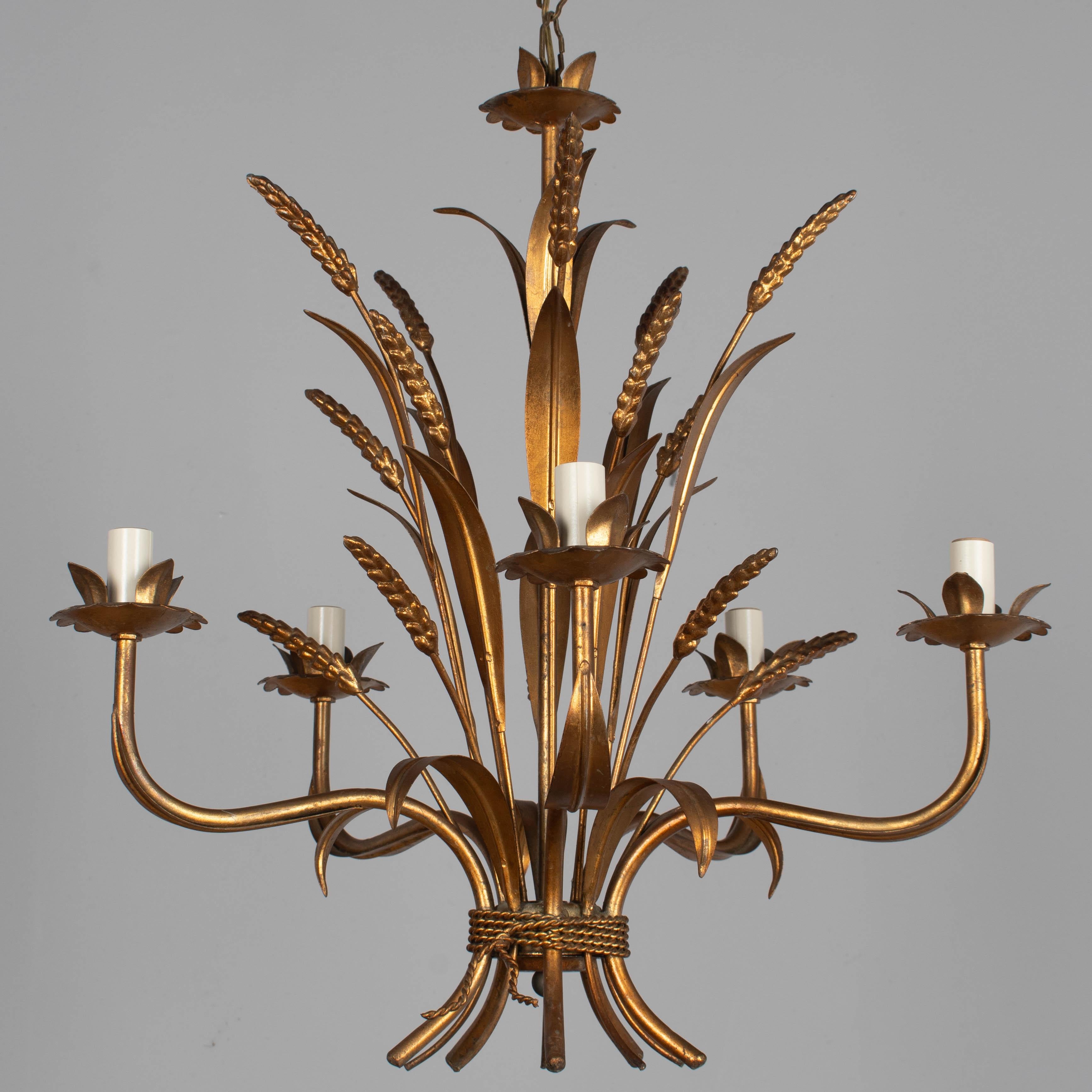 20th Century Italian Gilt Tôle Sheaf of Wheat Chandelier For Sale