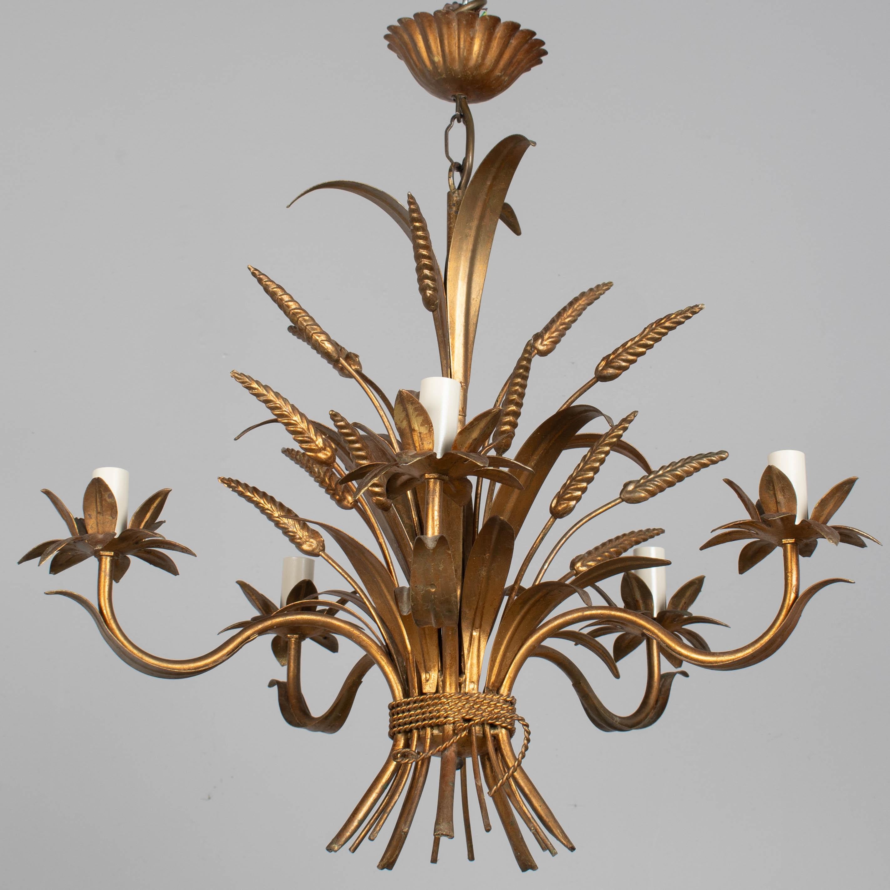 20th Century Italian Gilt Tôle Sheaf of Wheat Chandelier For Sale