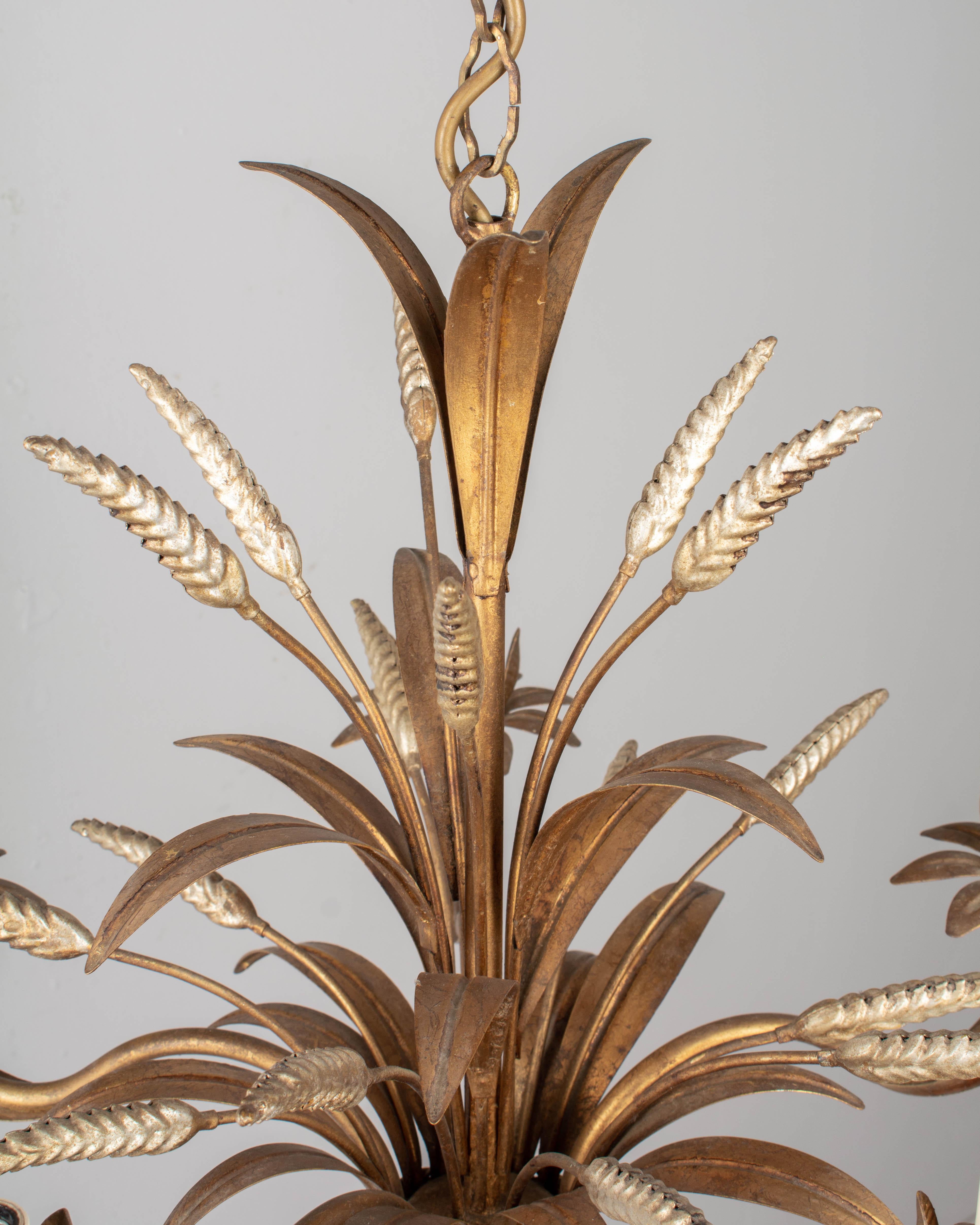 Metal Italian Gilt Tole Sheaf of Wheat Chandelier