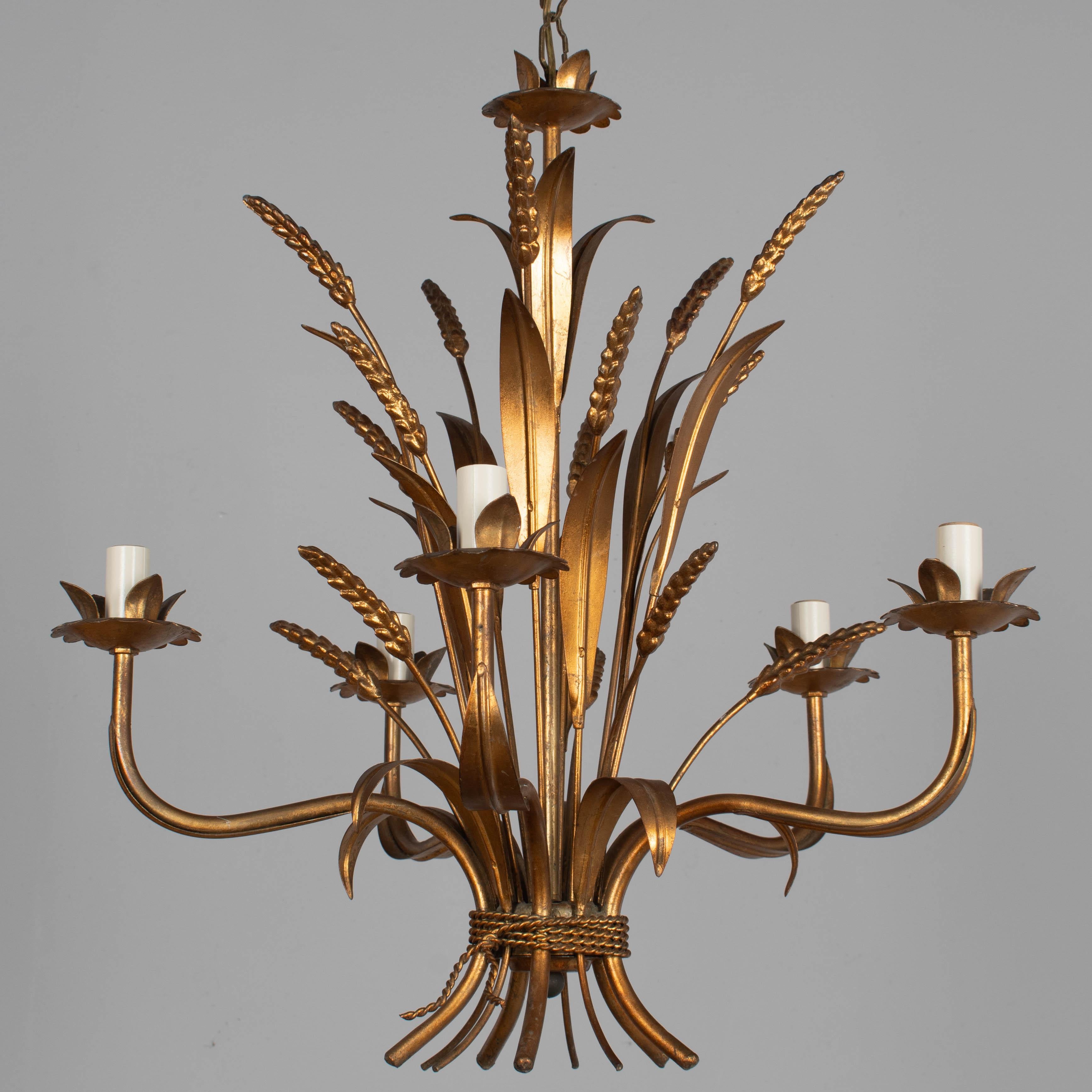 Metal Italian Gilt Tôle Sheaf of Wheat Chandelier For Sale
