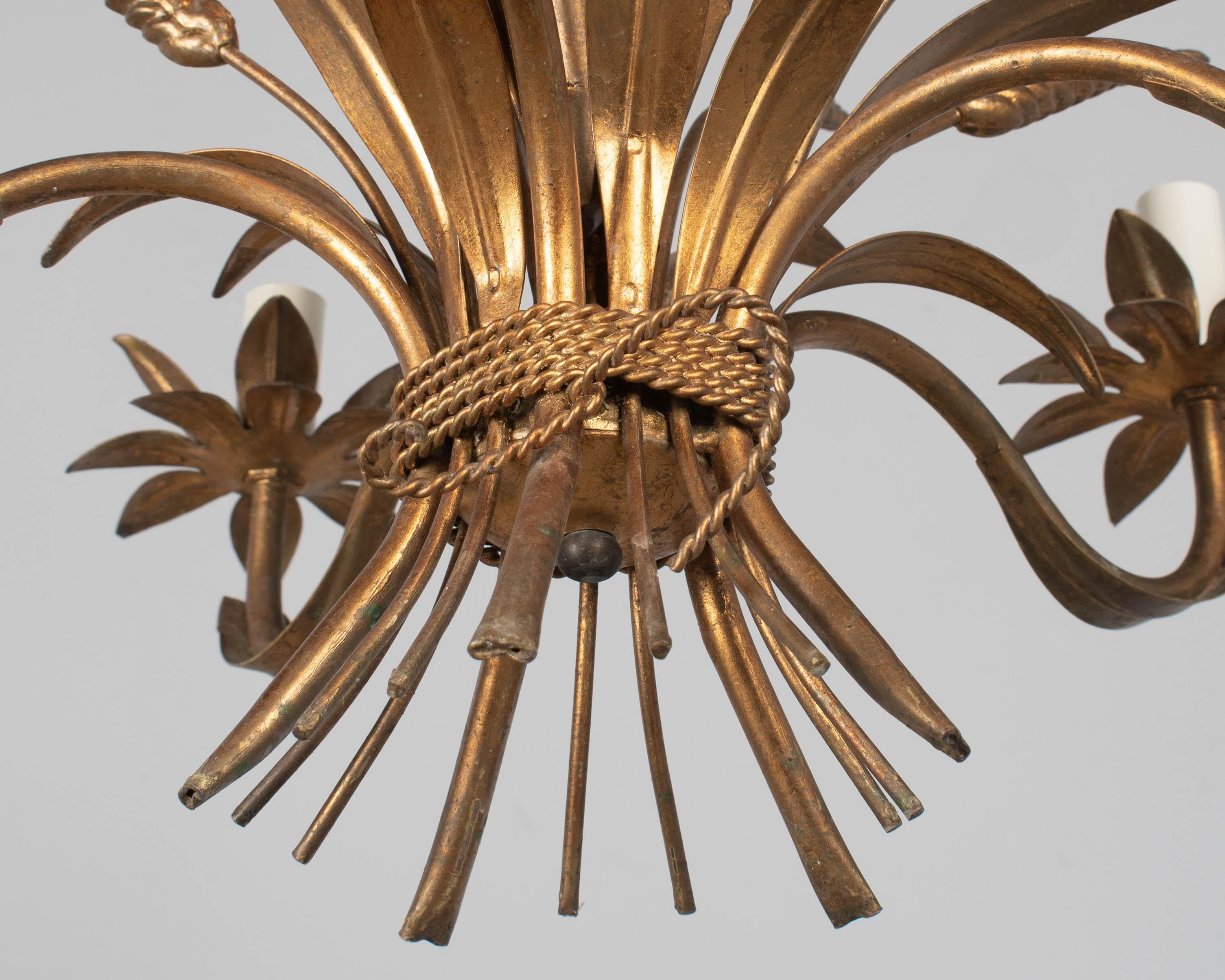 Metal Italian Gilt Tôle Sheaf of Wheat Chandelier For Sale