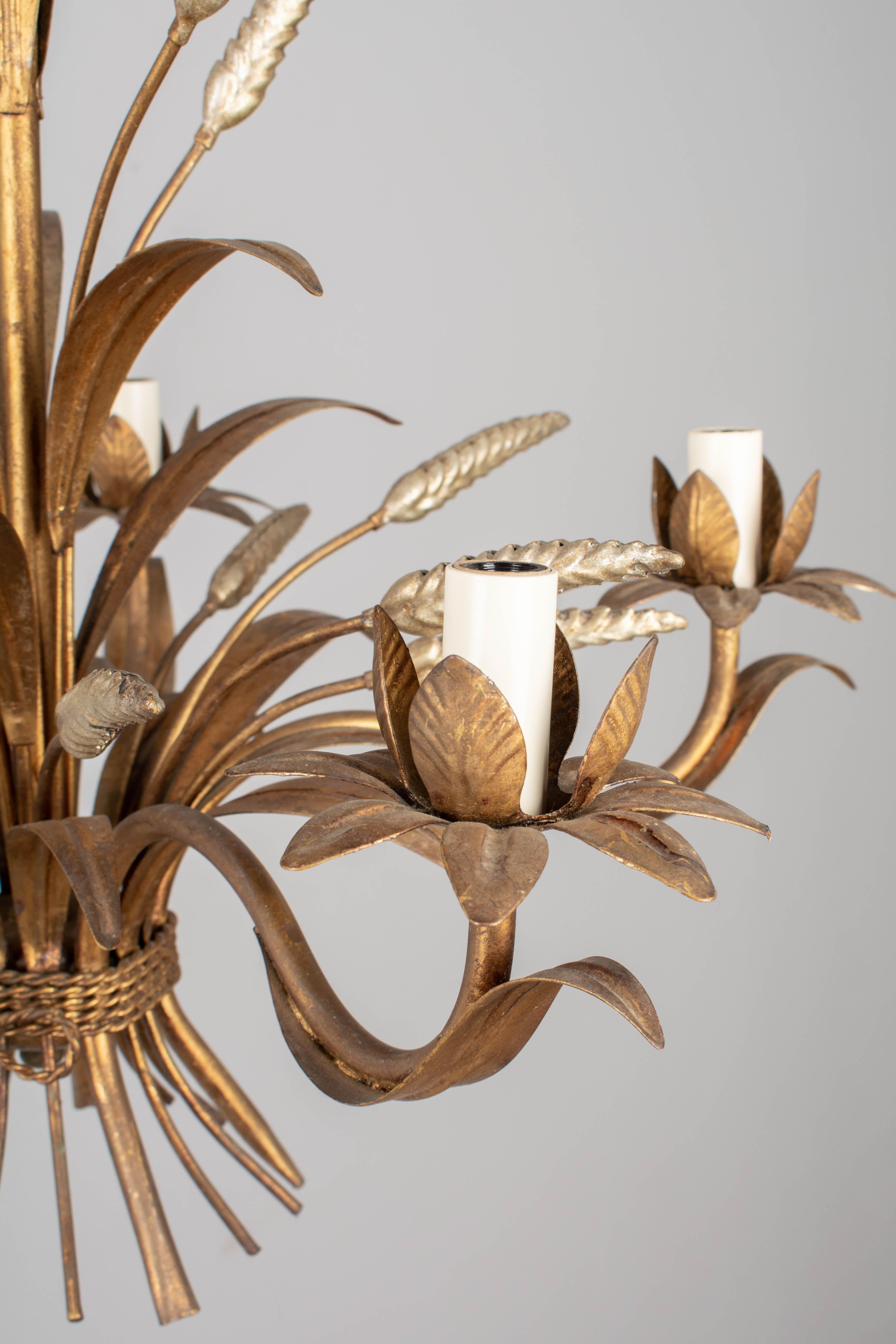 Italian Gilt Tole Sheaf of Wheat Chandelier 1