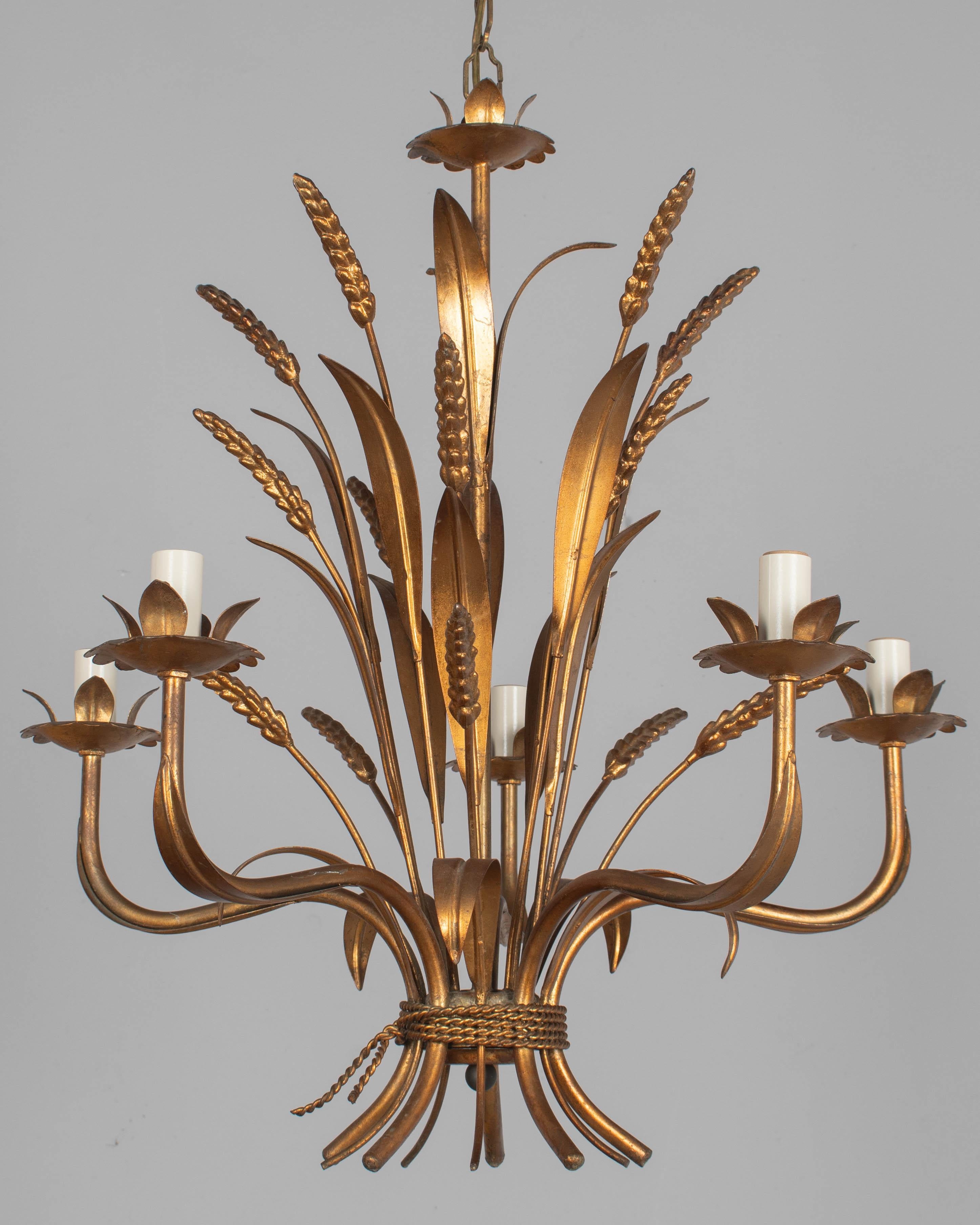 Italian Gilt Tôle Sheaf of Wheat Chandelier For Sale 1