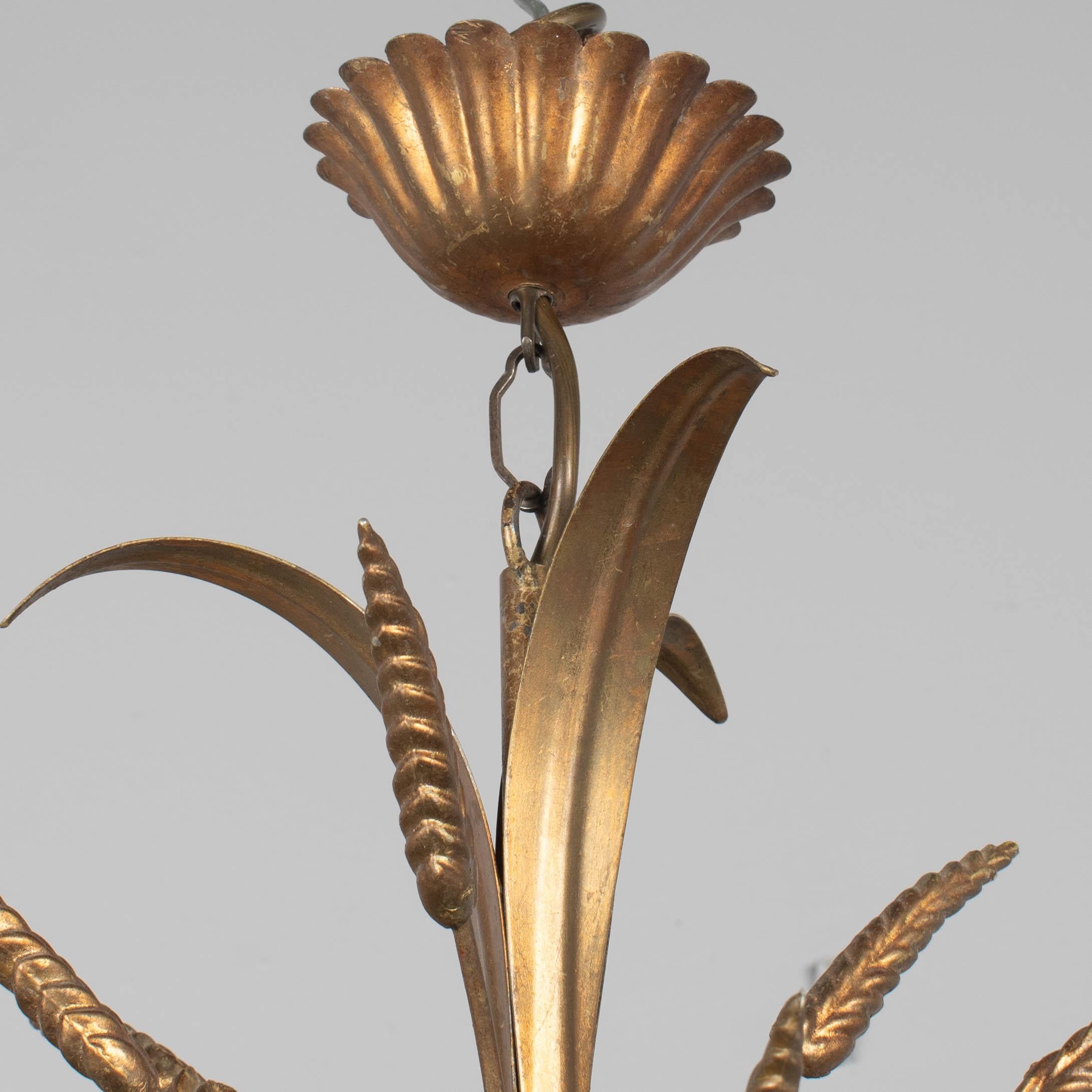 Italian Gilt Tôle Sheaf of Wheat Chandelier For Sale 1