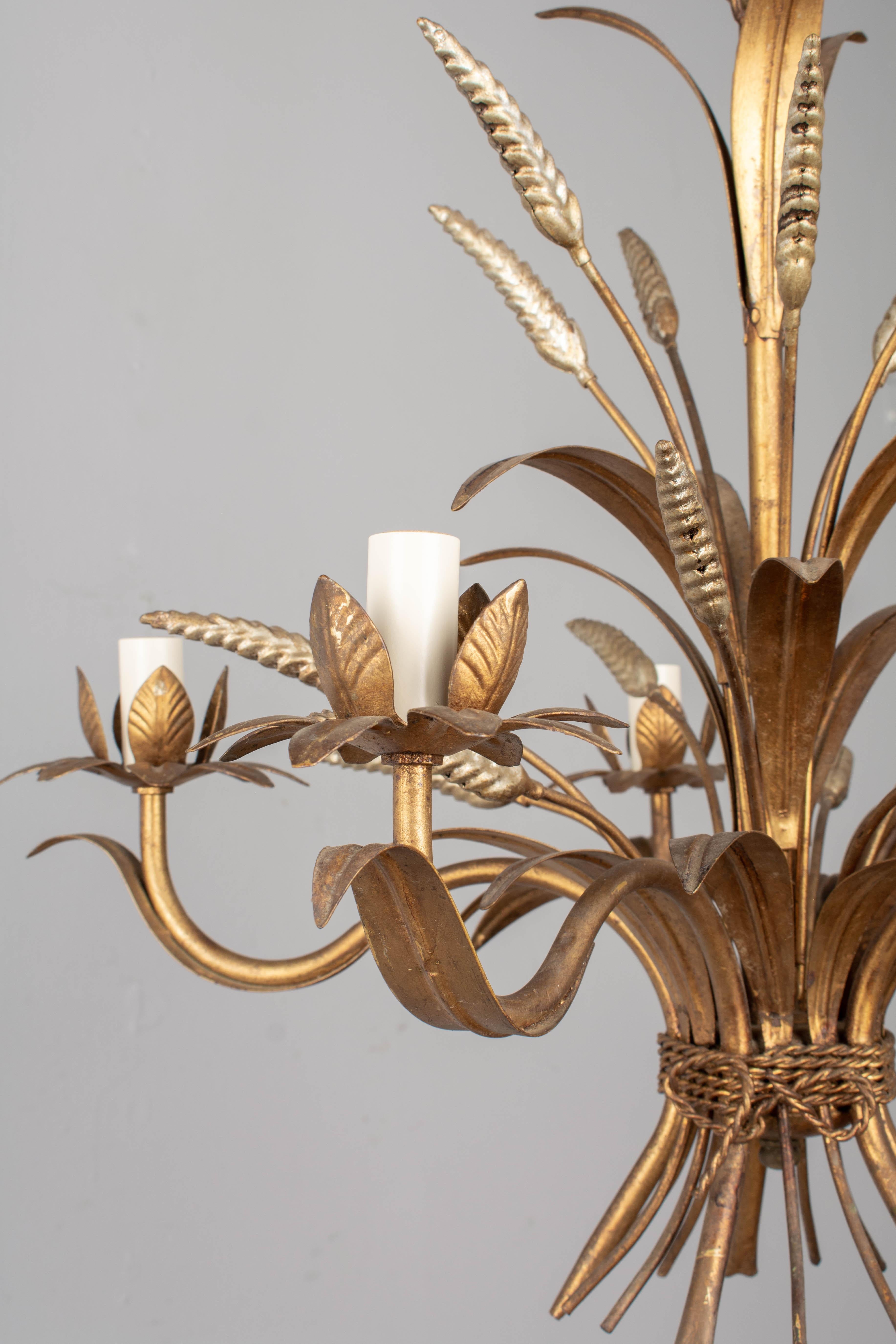 Italian Gilt Tole Sheaf of Wheat Chandelier 2